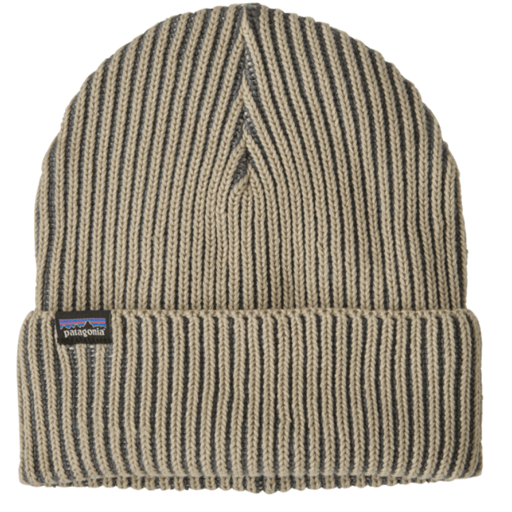 Patagonia Fishermans Rolled Beanie Contrast Stripe: Weathered Stone