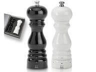 Peugeot Paris U-Select suola- ja pippurimyllyt, 18 cm, musta ja valkoinen lahjapakkauksessa