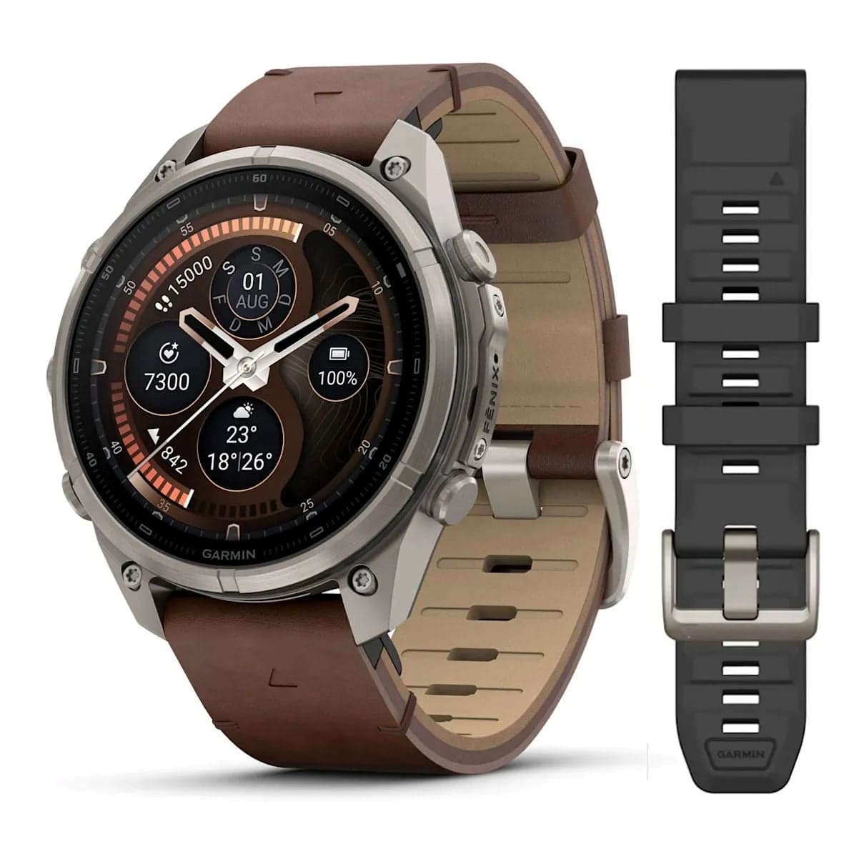 Garmin Fēnix 9 Pro – inReach, 47 mm Titanium with walnut leather 010-04336-41