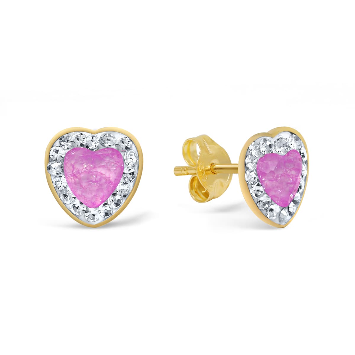 Kultaiset korvakorut, vaaleanpunainen sydän 107621Zpink