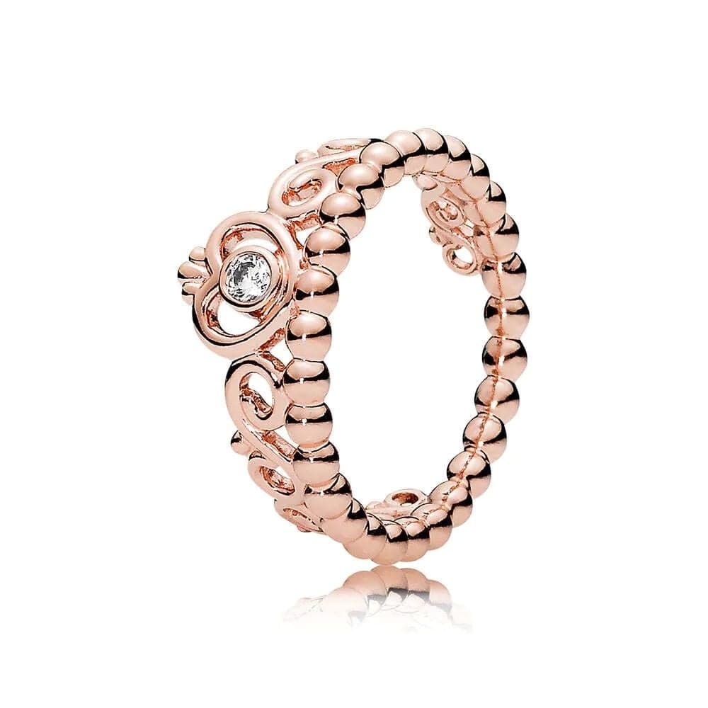 Pandora 14k Rose Gold-Plated My Princess Tiara sormus 180880CZ