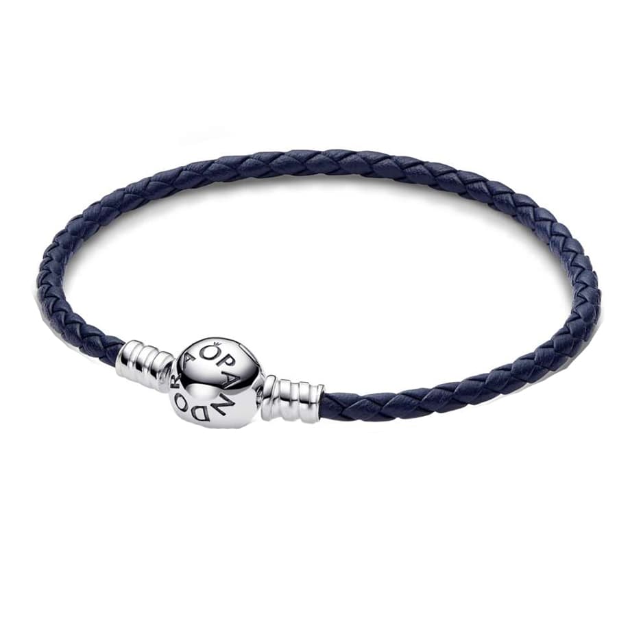 Pandora Round Clasp Blue Braided Leather rannekoru 20,5 cm 592790C0