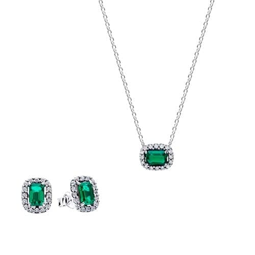 Pandora Rectangular Sparkling Green Halo korusetti