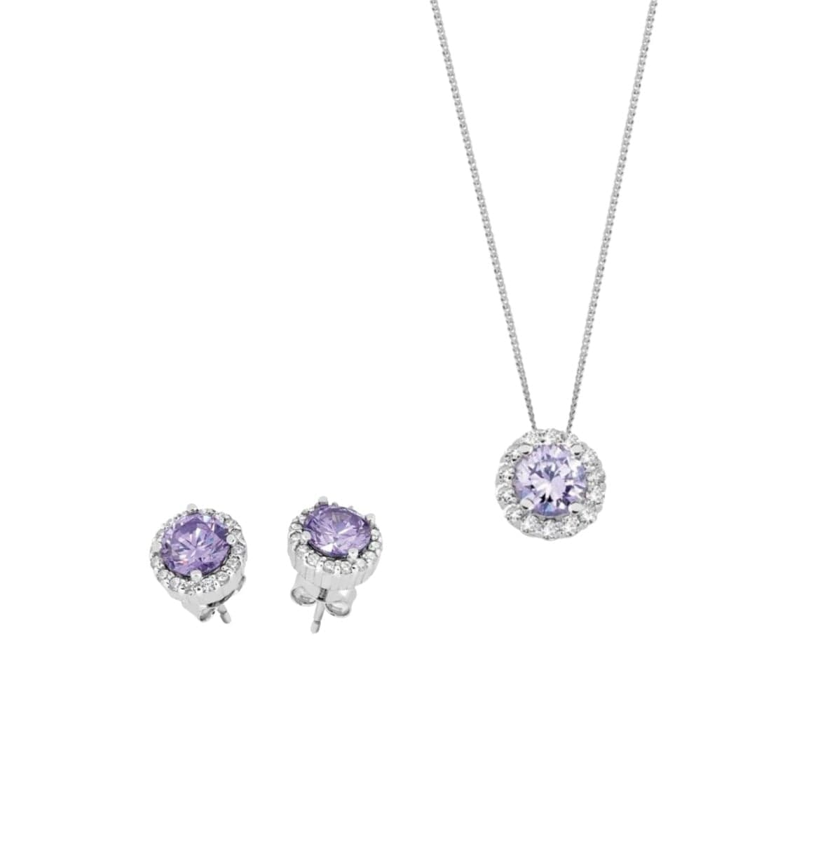 Hopeinen korusetti, violetti kivi