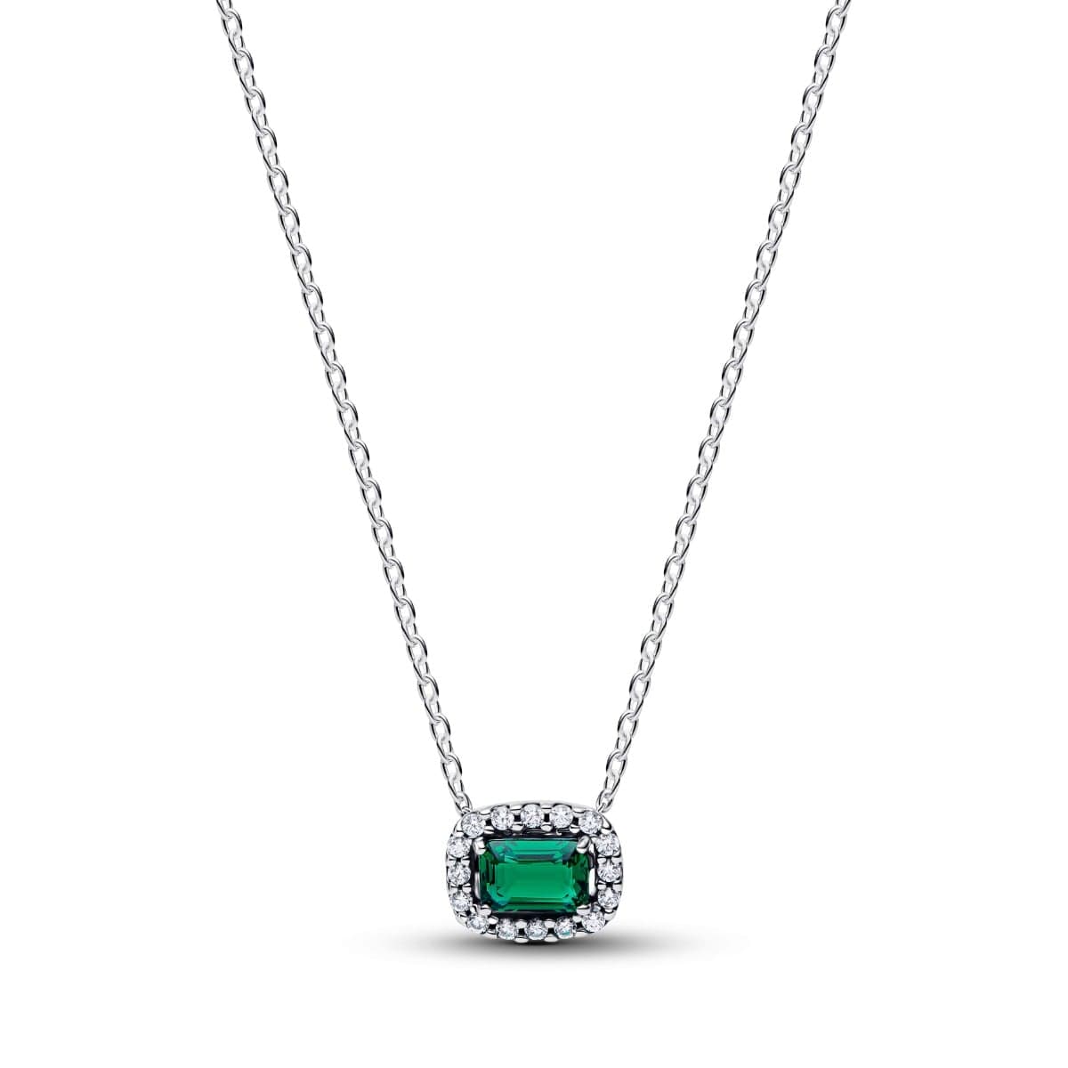 Pandora Rectangular Sparkling Green Halo Pendant kaulakoru 394503C01-45