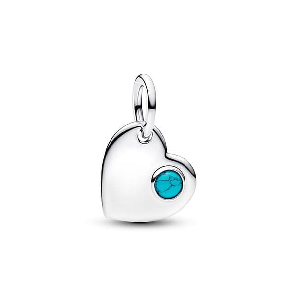 Pandora December Engravable Turquoise Blue Stone Heart Dangle hela 794295C12