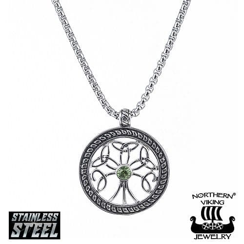 Northern Viking Jewelry  Green Cz Tree of Life -kaulakoru NVJRS020
