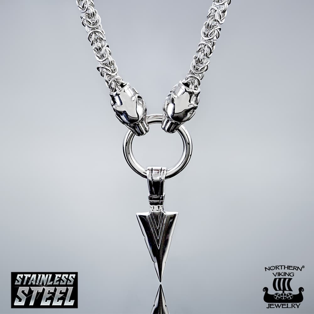 Northern Viking Jewelry Viking Spear + Kuningasketju Sudenpäillä kaulakoru 70 cm NVJRS060