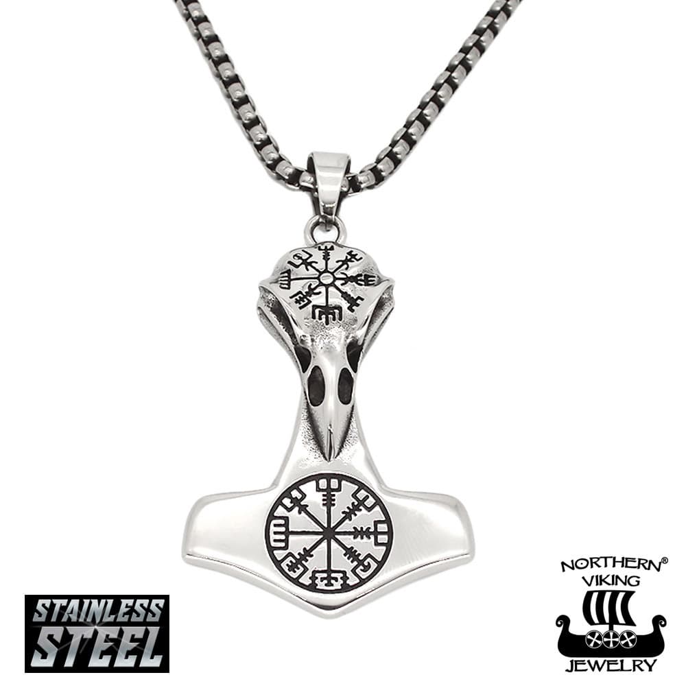 Northern Viking Jewelry Vegvisir Raven Thor's Hammer kaulakoru 60 cm NVJRS126