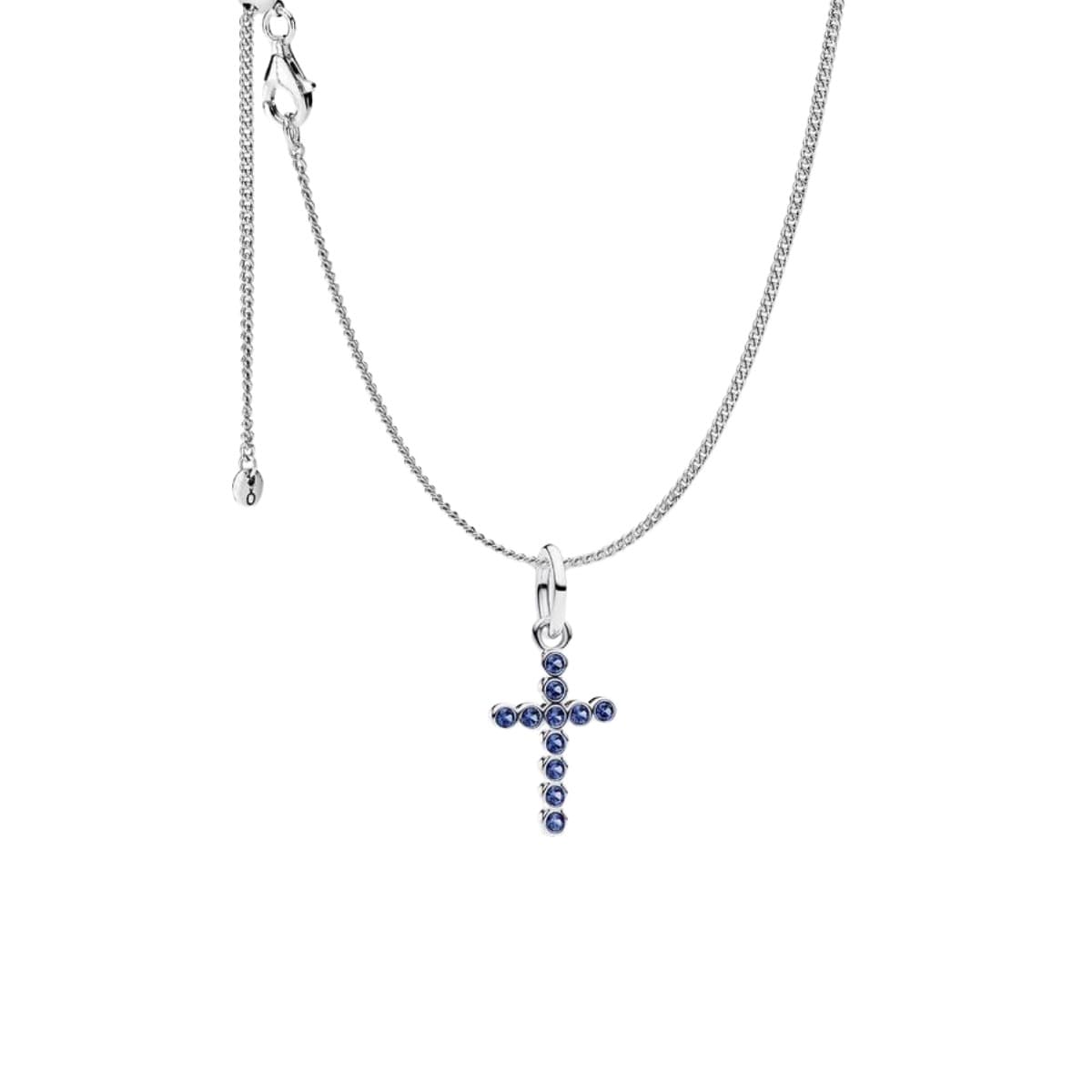 Pandora Blue Round Bezel Cross Necklace ristikaulakoru