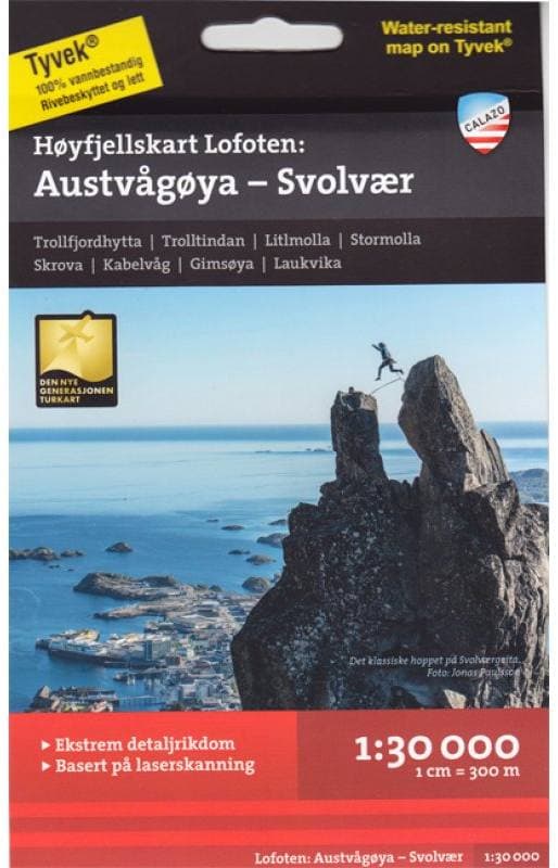 Calazo Lofoten Austvågöya-Svolvaer Tyvek retkeilykartta, ulkomaat