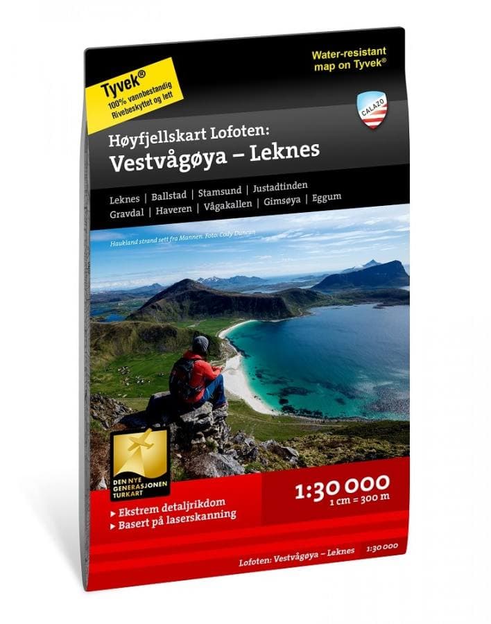 Calazo Lofoten Vestvågöya-Leknes Tyvek retkeilykartta, ulkomaat