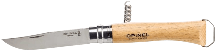Opinel Corkscrew, Bottle Opener, Knife N°10 veitsi korkkiruuvilla ja pullonavaajalla, Beechwood