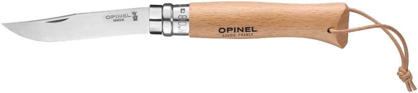 Opinel Classic No8 Stainless Steel Beechwood taittoveitsi nahkanauhalla, 8