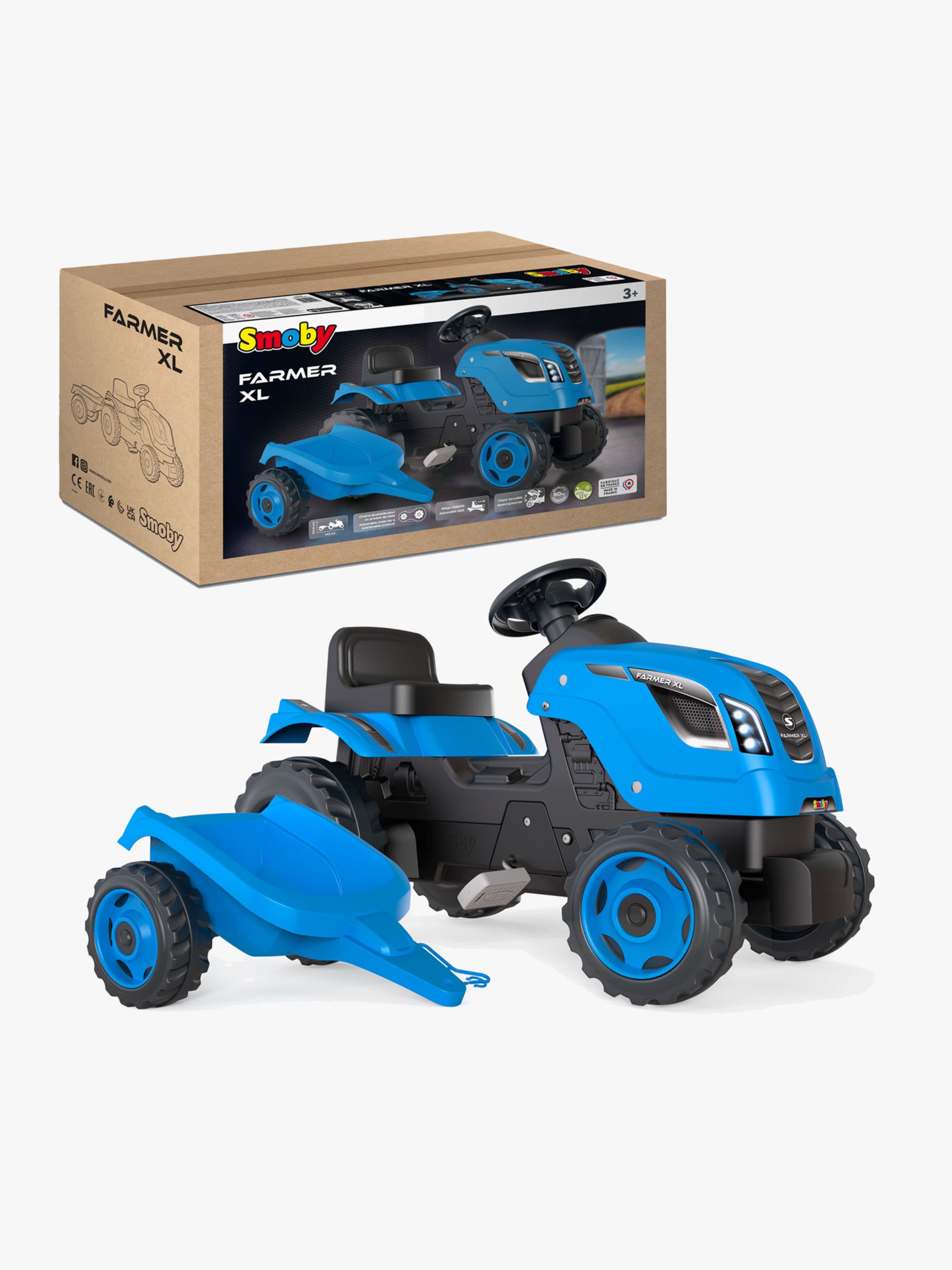 Smoby Farmer Polkutraktori + Peräkärry XL, Sininen