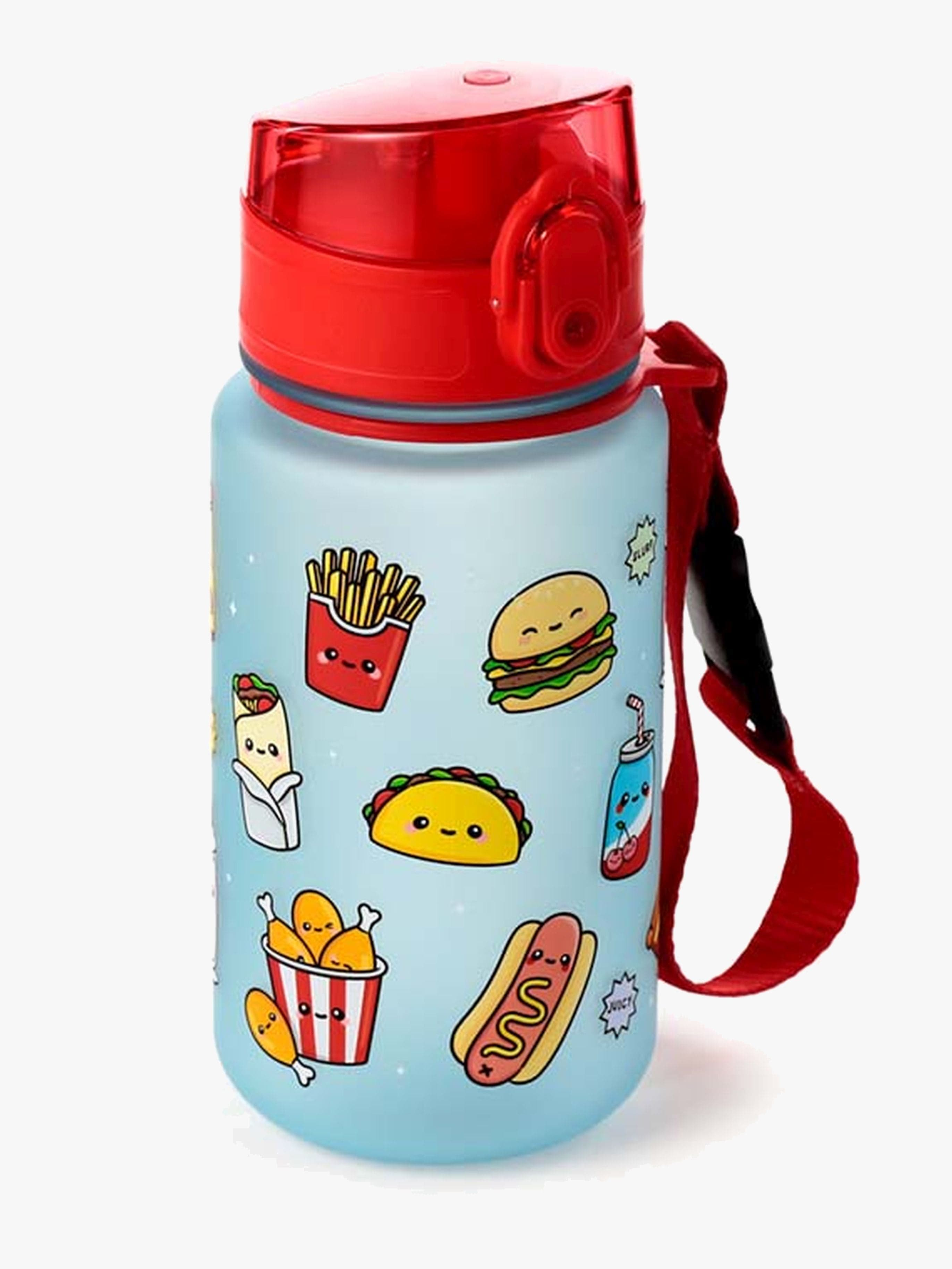 Foodiemals Pop Top Särkymätön Vesipullo 350 ml, Sininen/Punainen