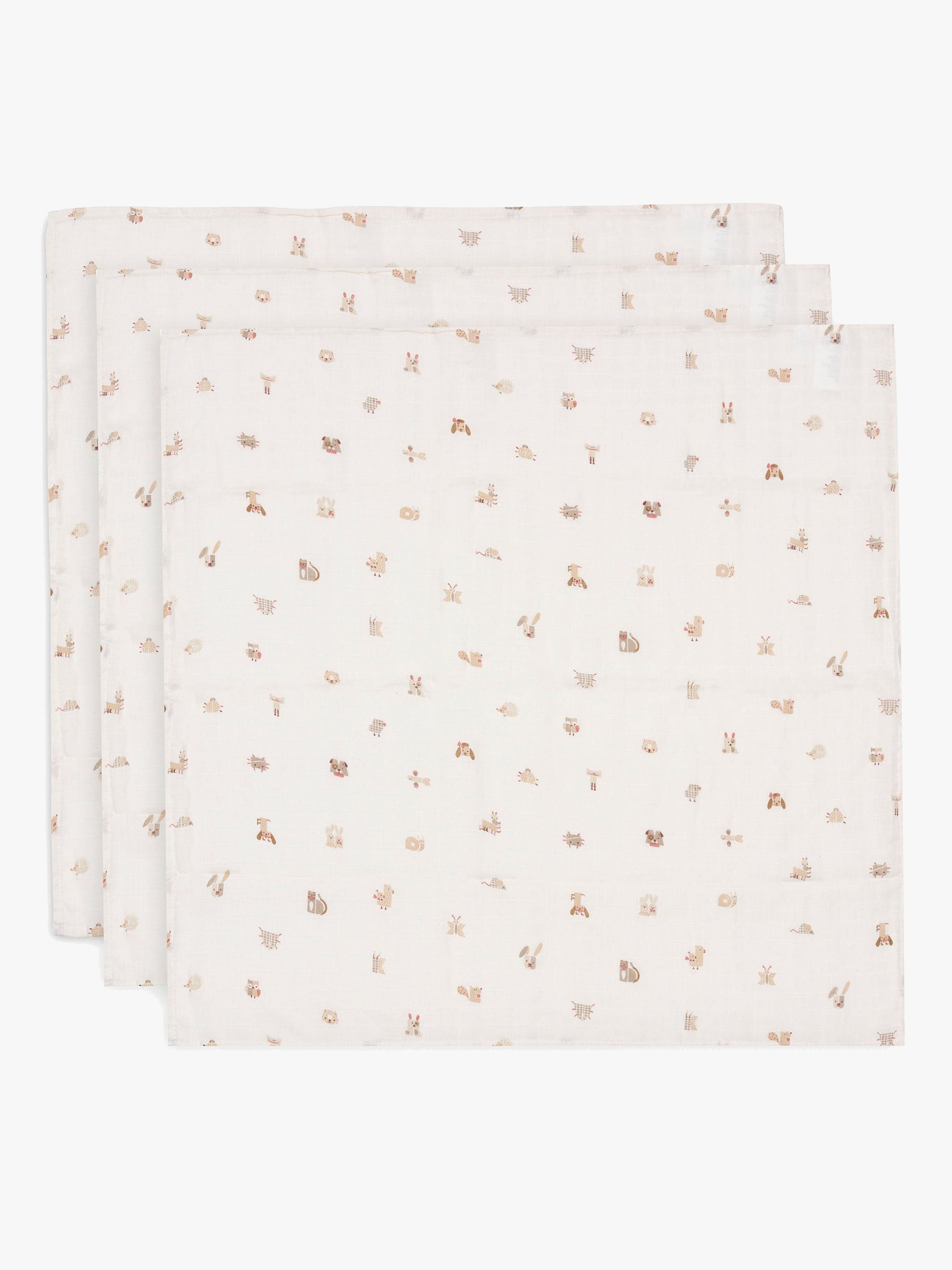 Jollein Musliiniviltti 70x70 cm 3-pack, Animal Friends