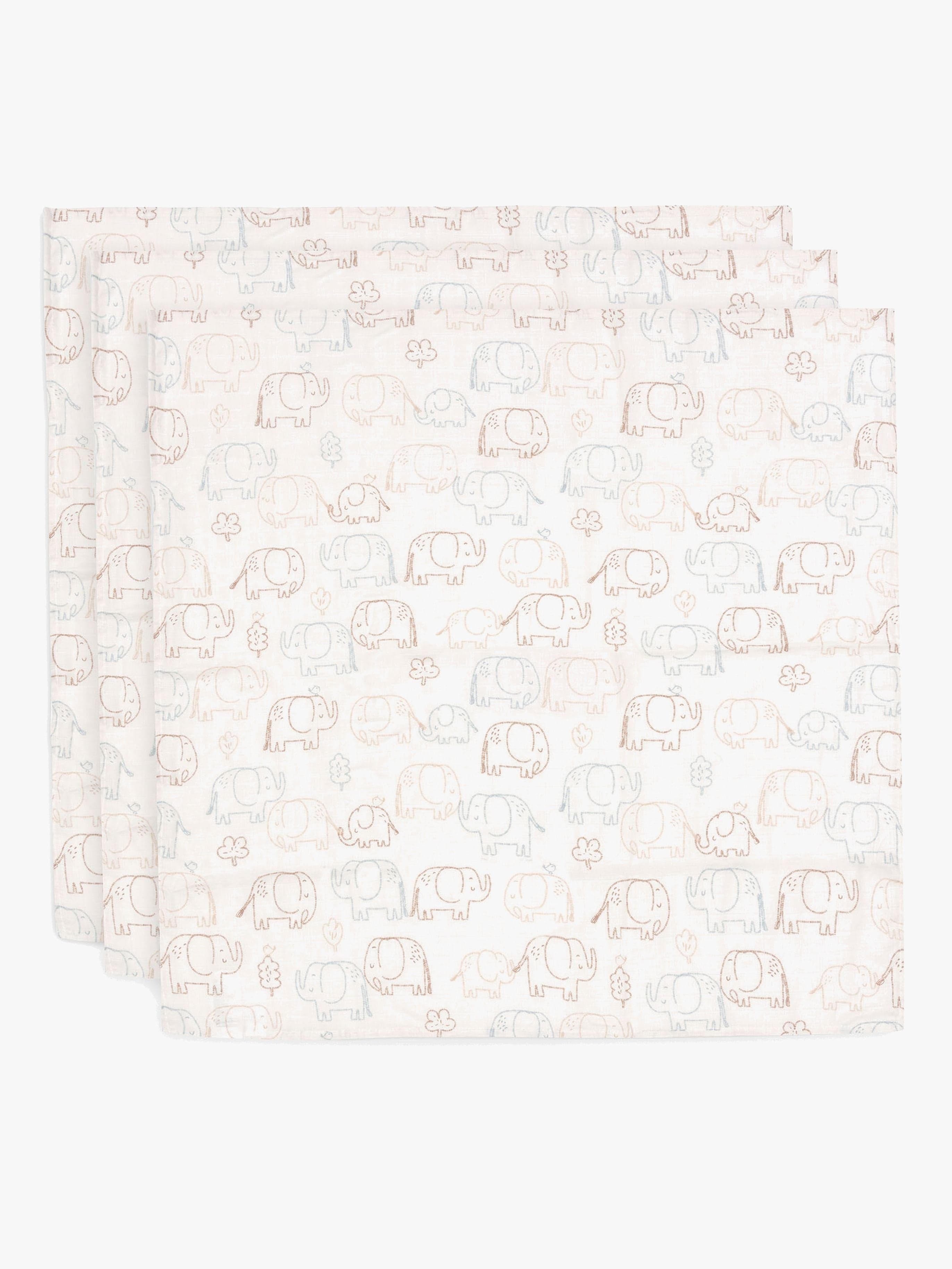 Jollein Musliiniviltti 70x70 cm 3-pack, Elephant Tales