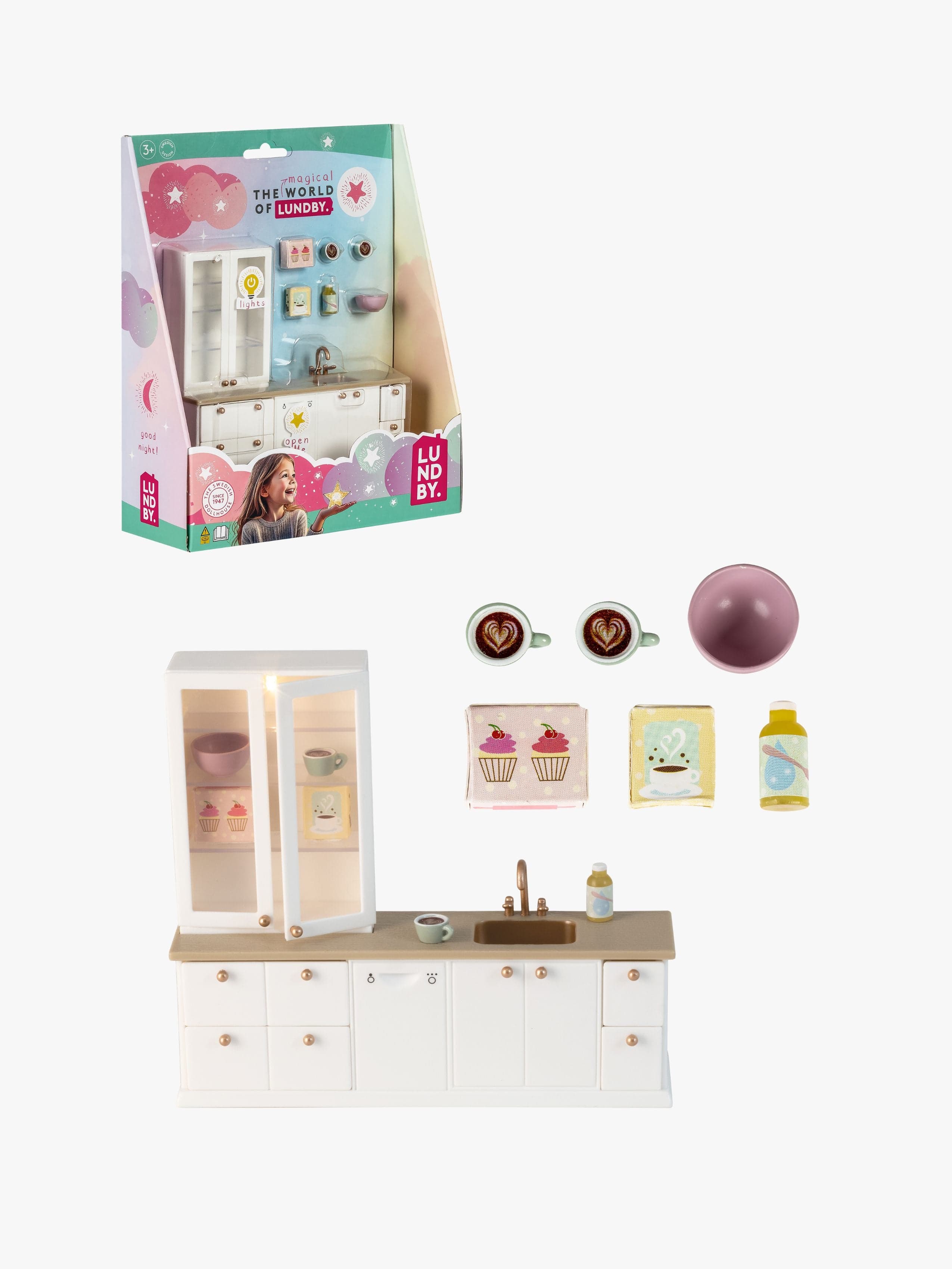 Lundby Nukkekotitarvikkeet Keittiö Ja Vitriinikaappi