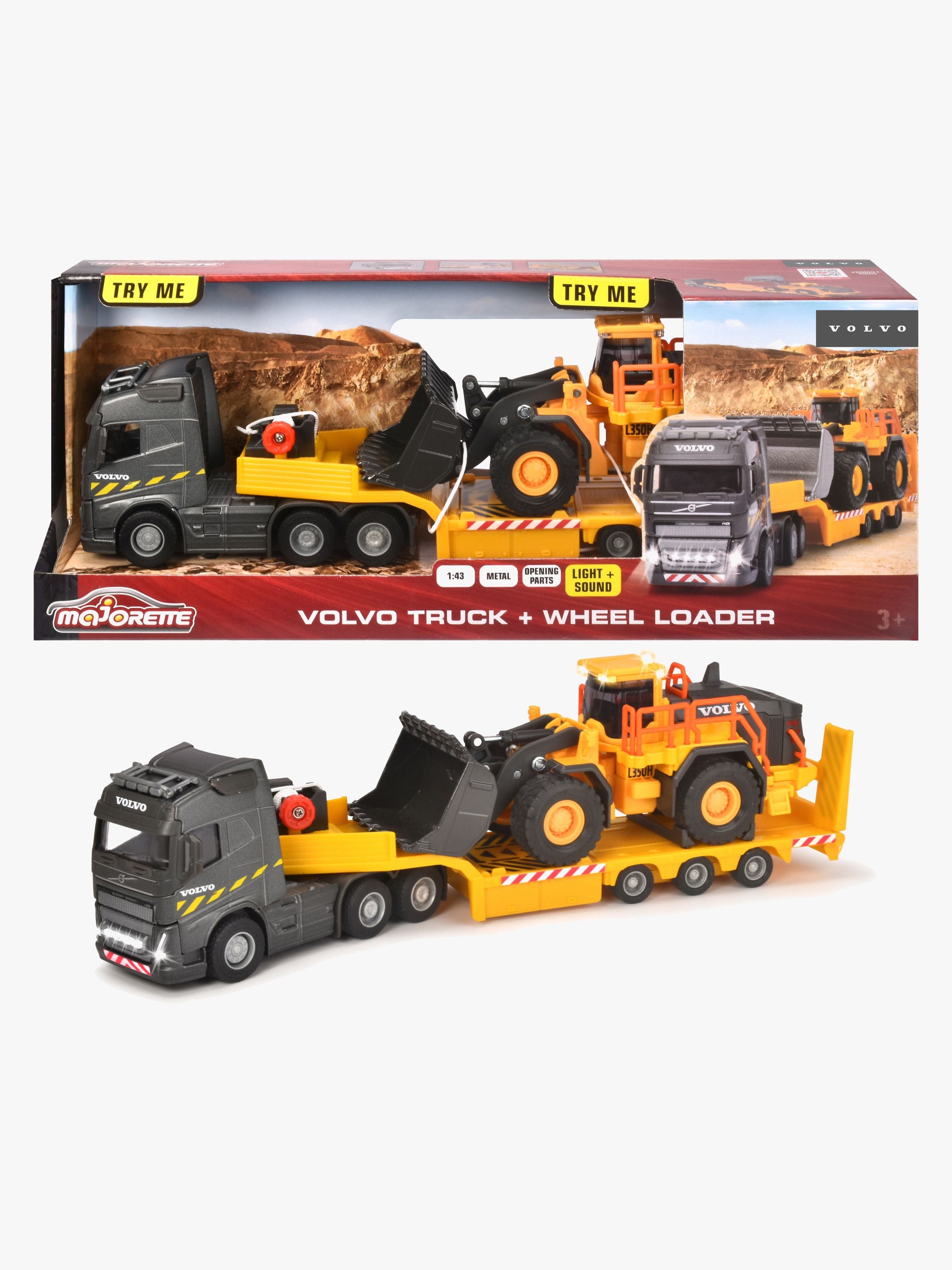 Majorette Grand Series Volvo FH-16 Rekka + L350H Pyöräkuormaaja