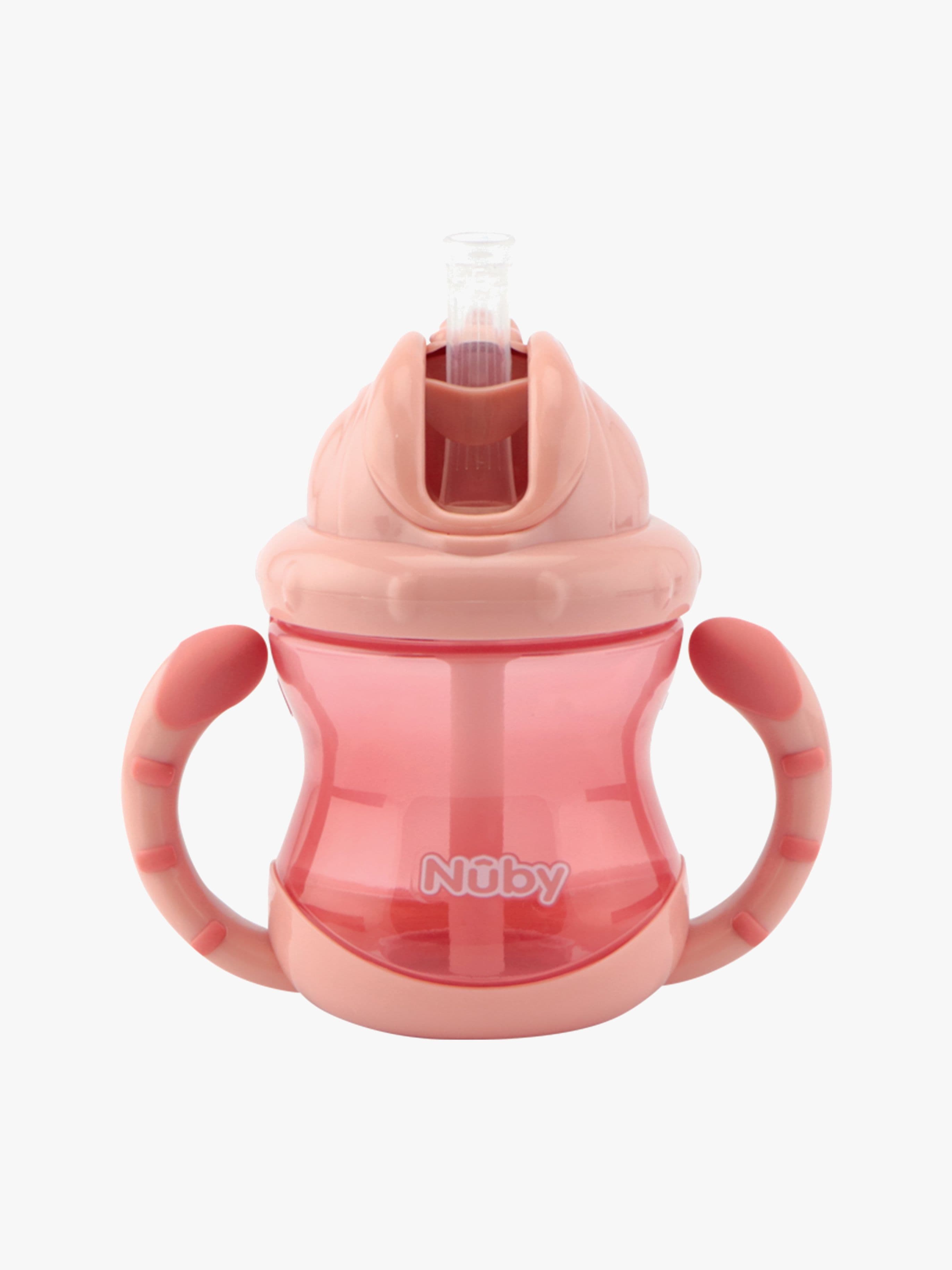 Nuby Twin Handle Flip It Muki 240 ml +12 kk, Vaaleanpunainen