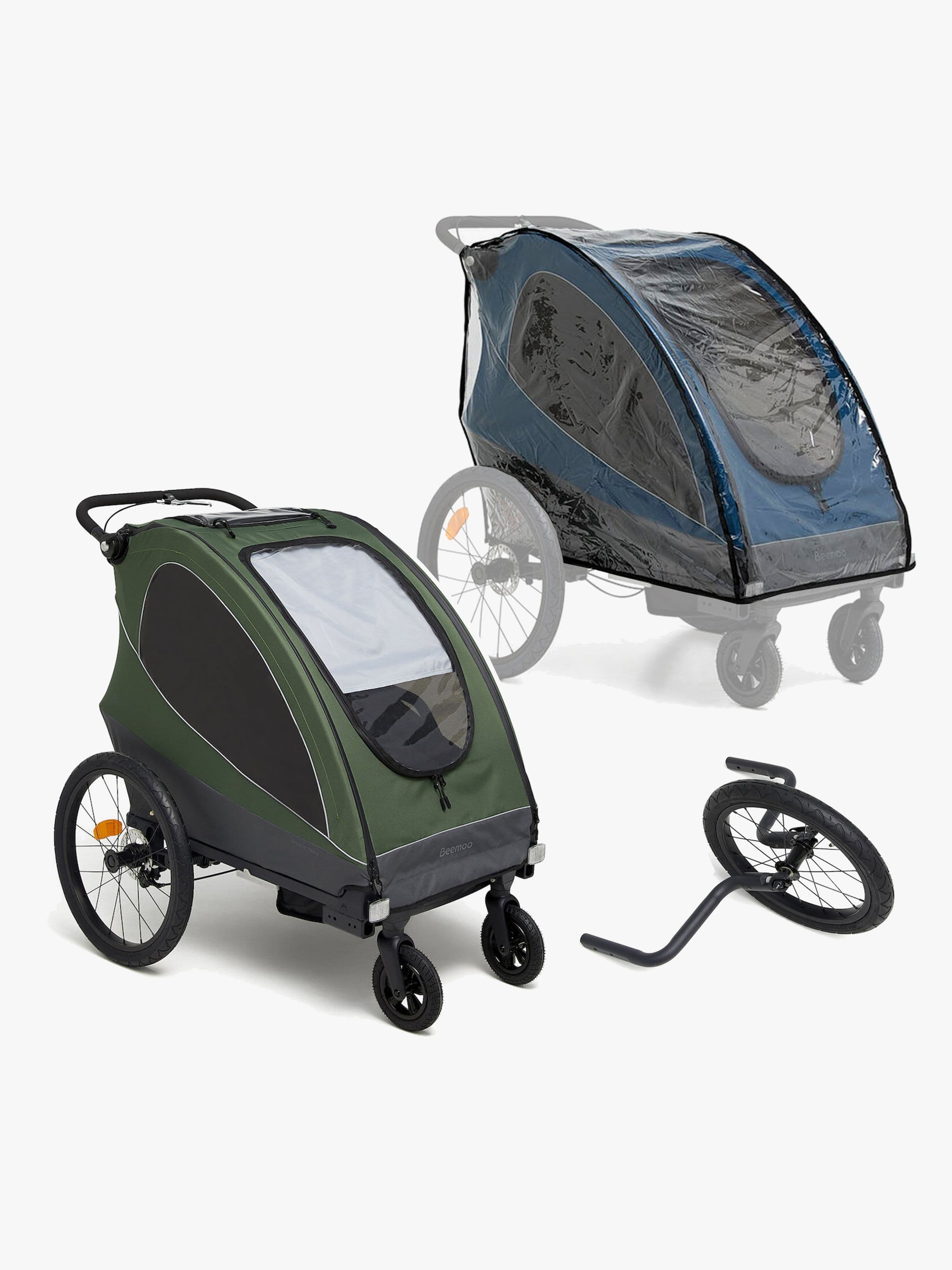 Beemoo Sporty Trail Pyöräkärry + Sadesuoja & Juoksusetti, Green