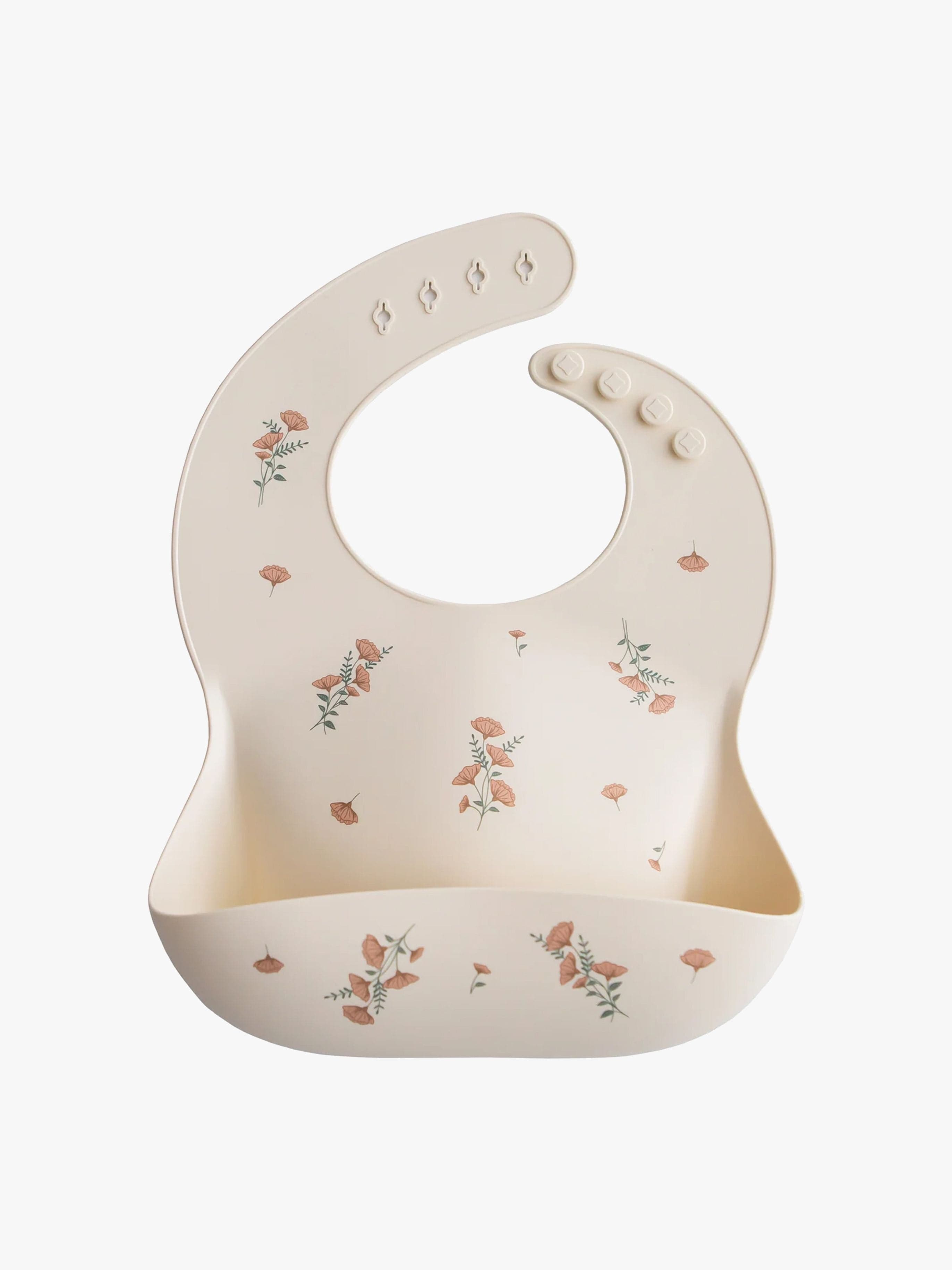 Mushie Ruokalappu Silikoni, Pink Flowers