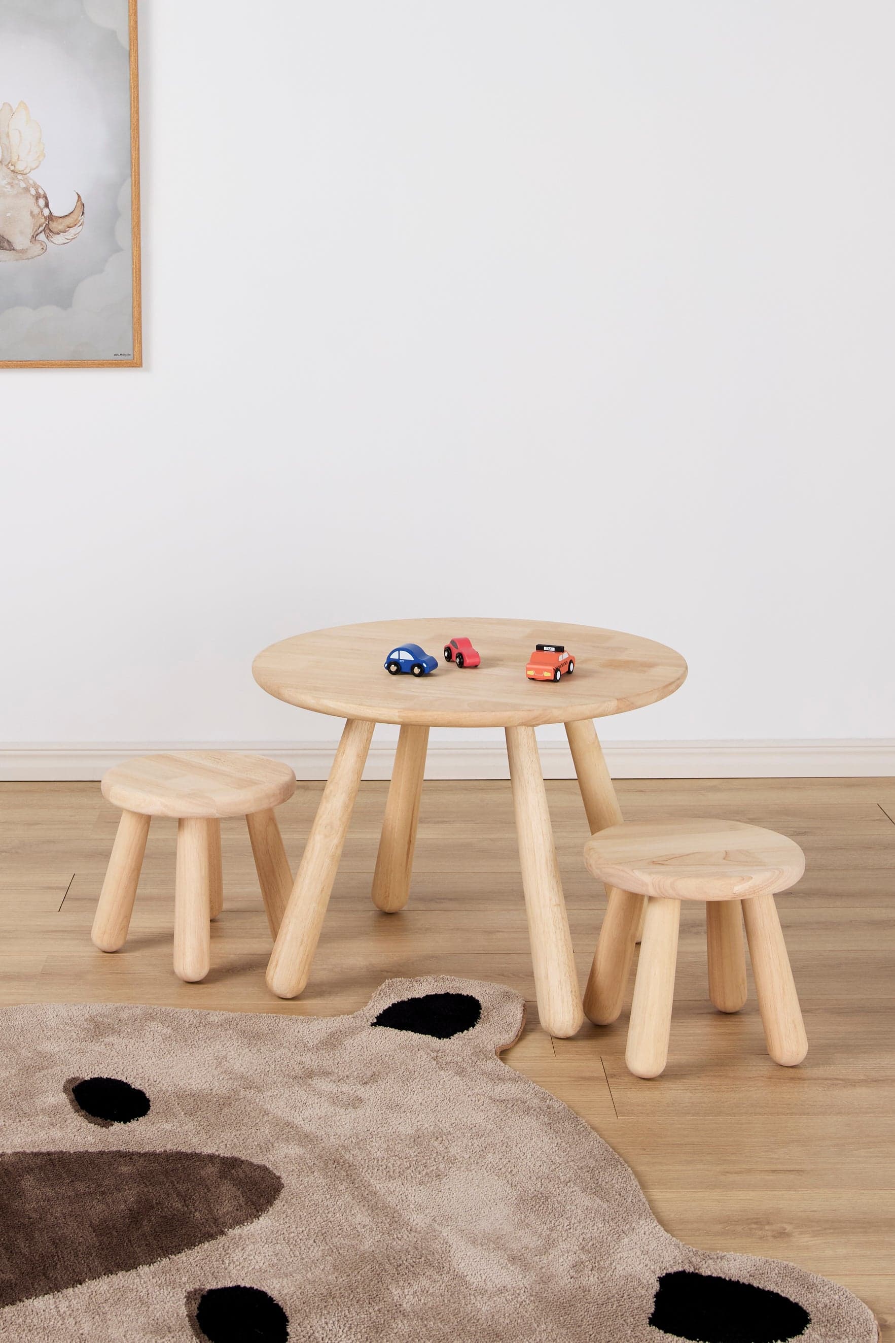 Minitude Nordic Pöytä + Pyöreät Jakkarat, Nature