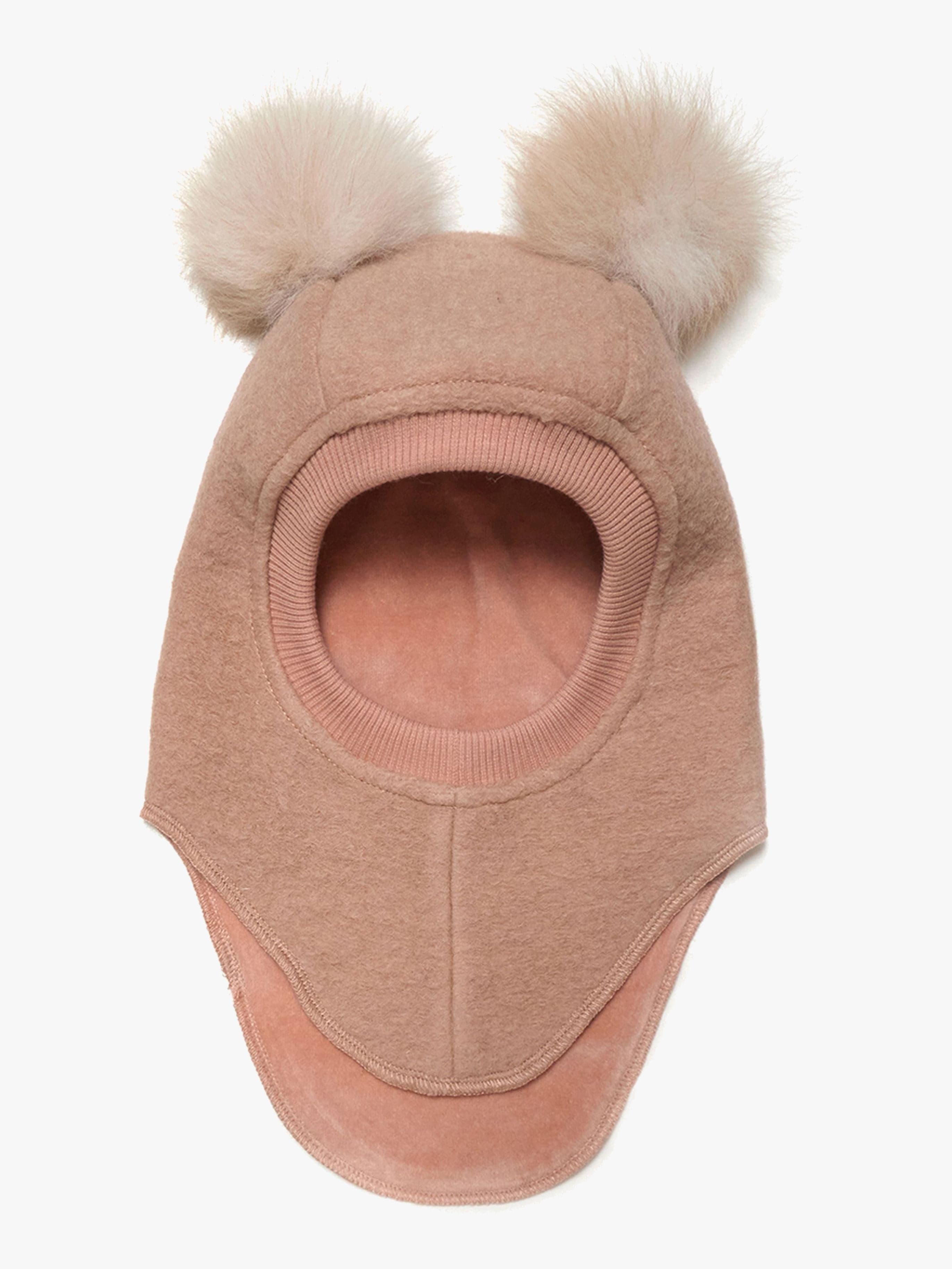 Huttelihut Kypärämyssy Merinovilla + Tupsut, Rose Melange, 48