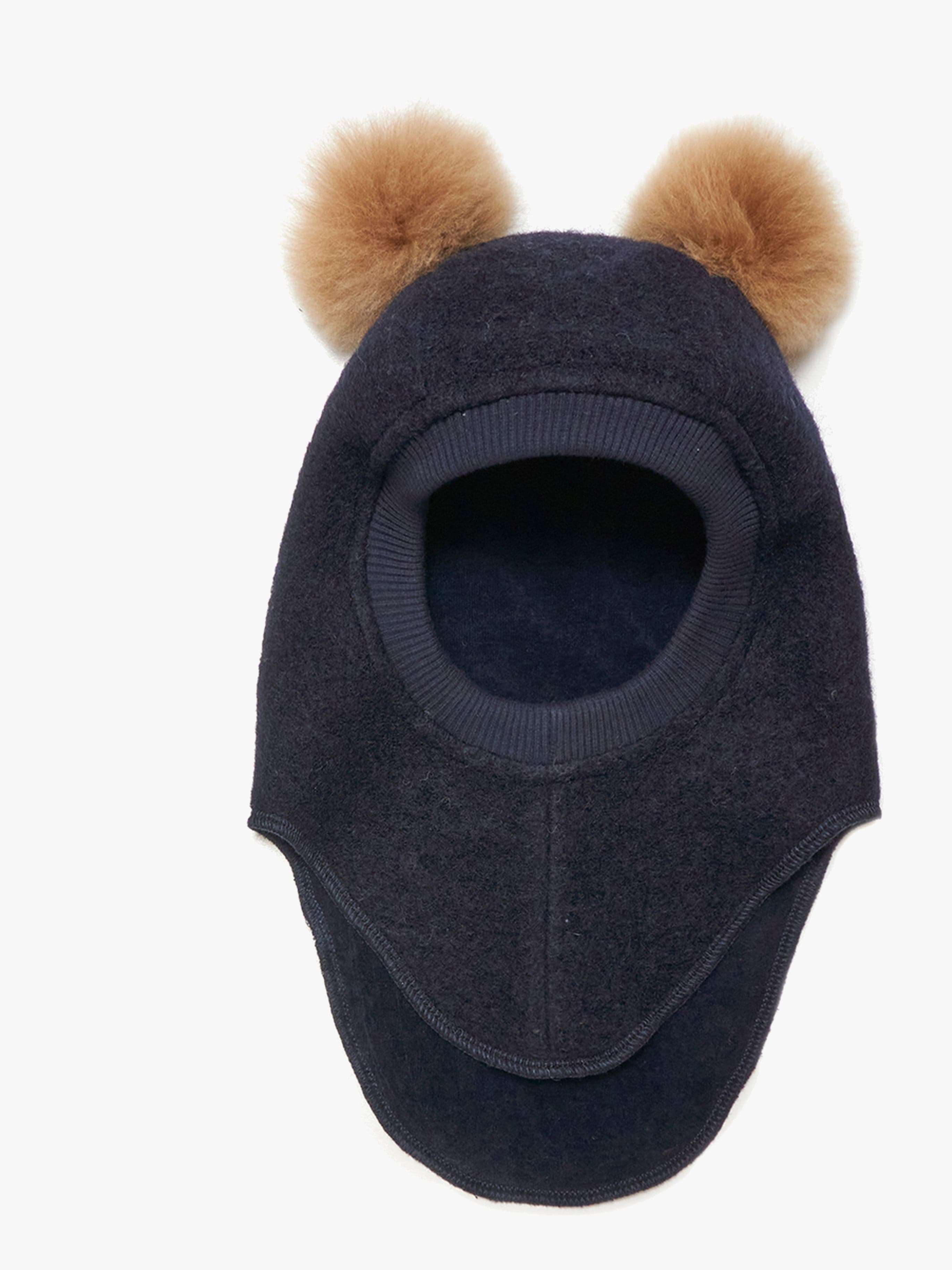 Huttelihut Kypärämyssy Merinovilla + Tupsut, Dark Navy, 48