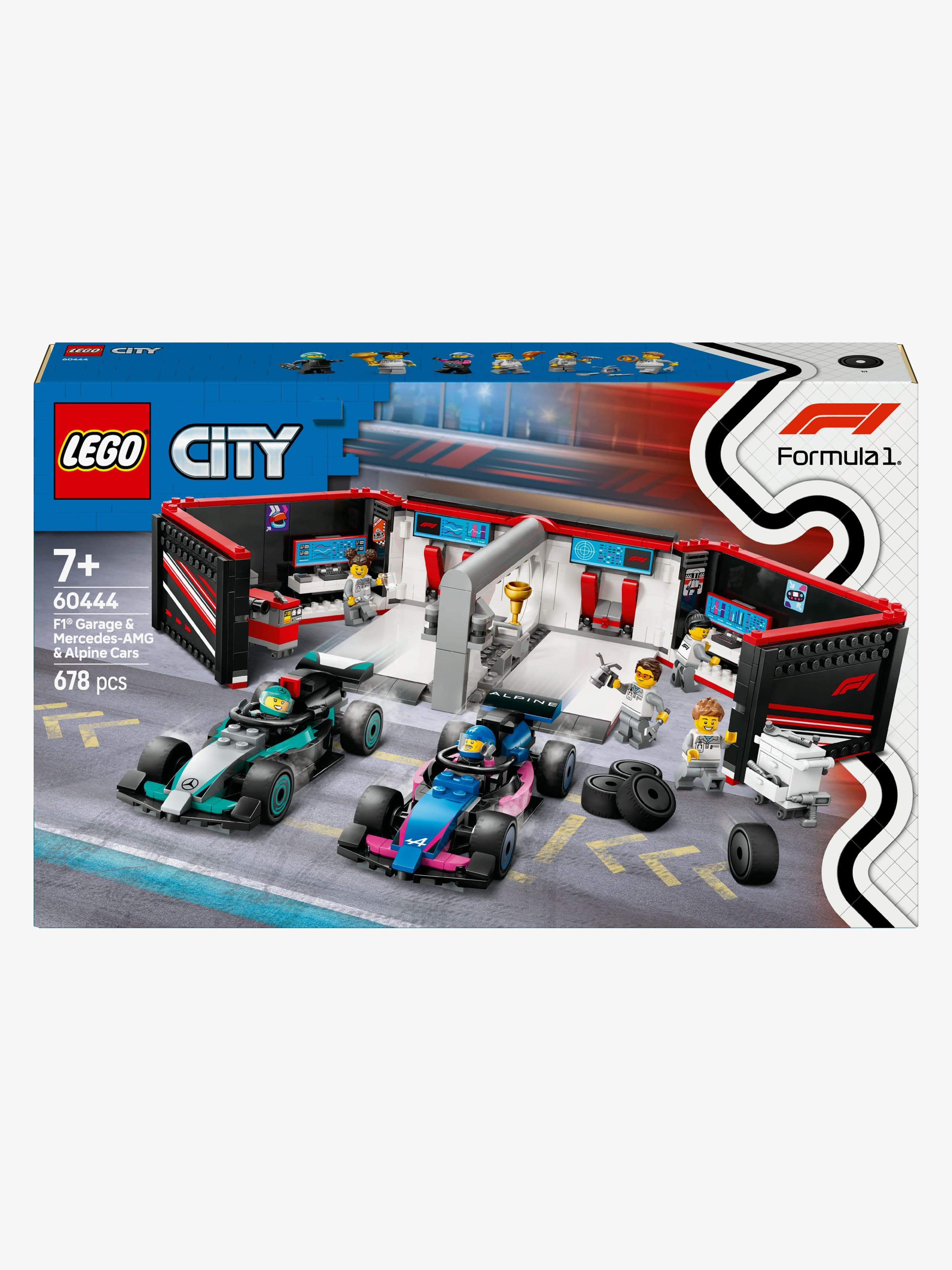 LEGO City 60444 F1-talli ja Mercedes-AMG‑ ja Alpine-autot