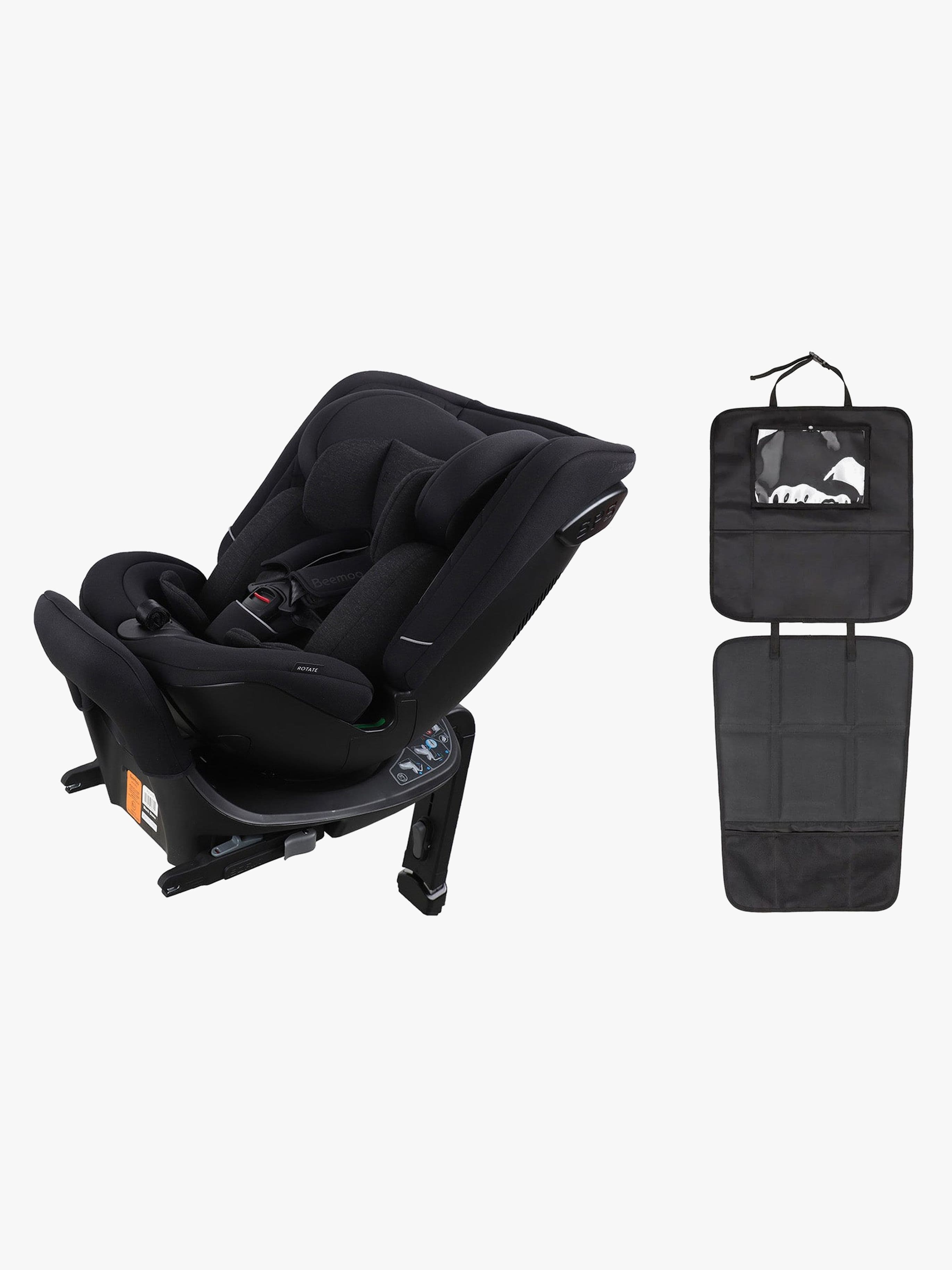 Beemoo Rotate i-Size Käännettävä Turvaistuin + 3-in-1 Auton Istuinsuoja, Black Stone
