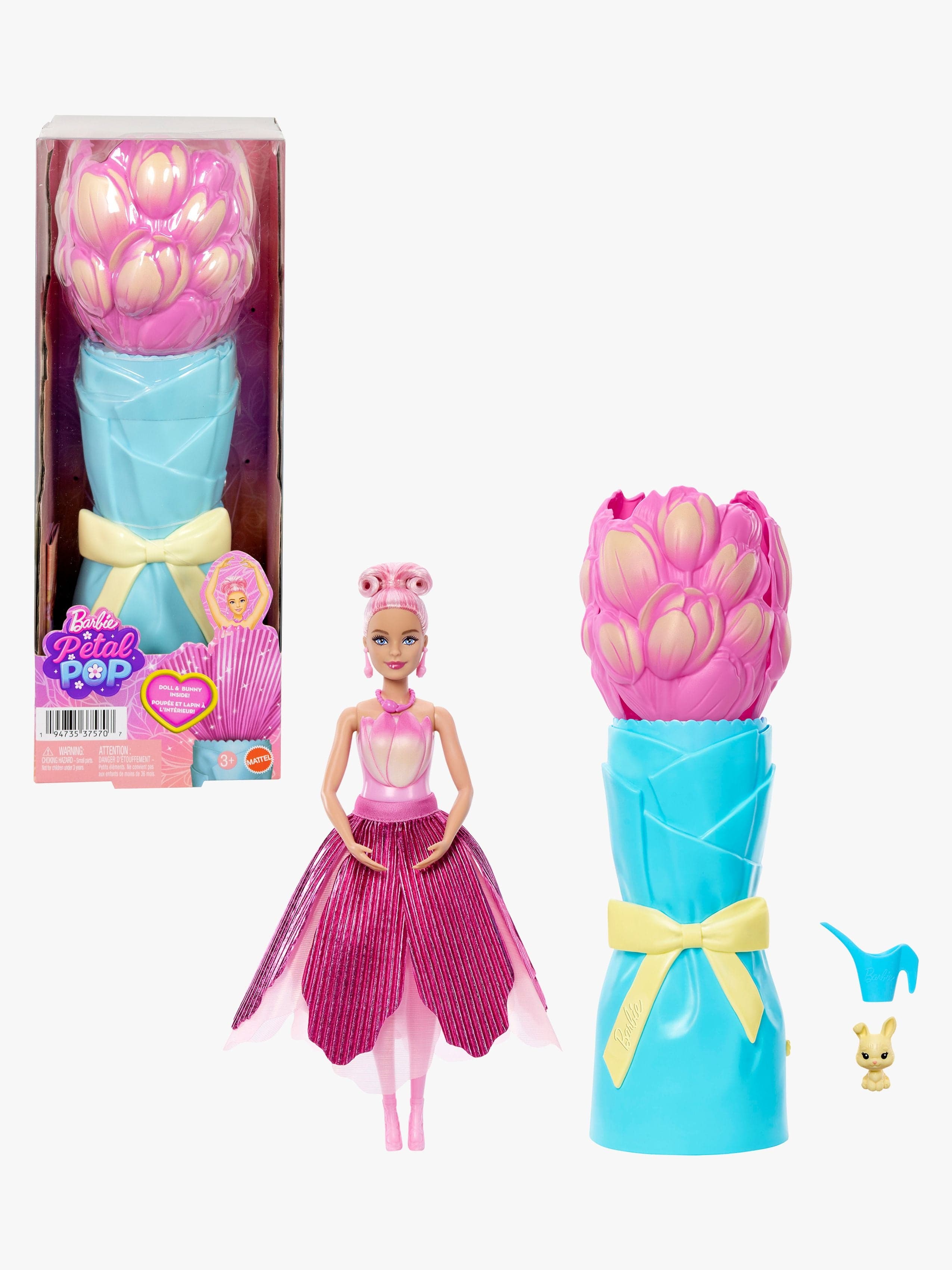 Barbie Petal Pop Flower Surprise Nukke Tulppaani-leikkaus, Vaaleanpunainen