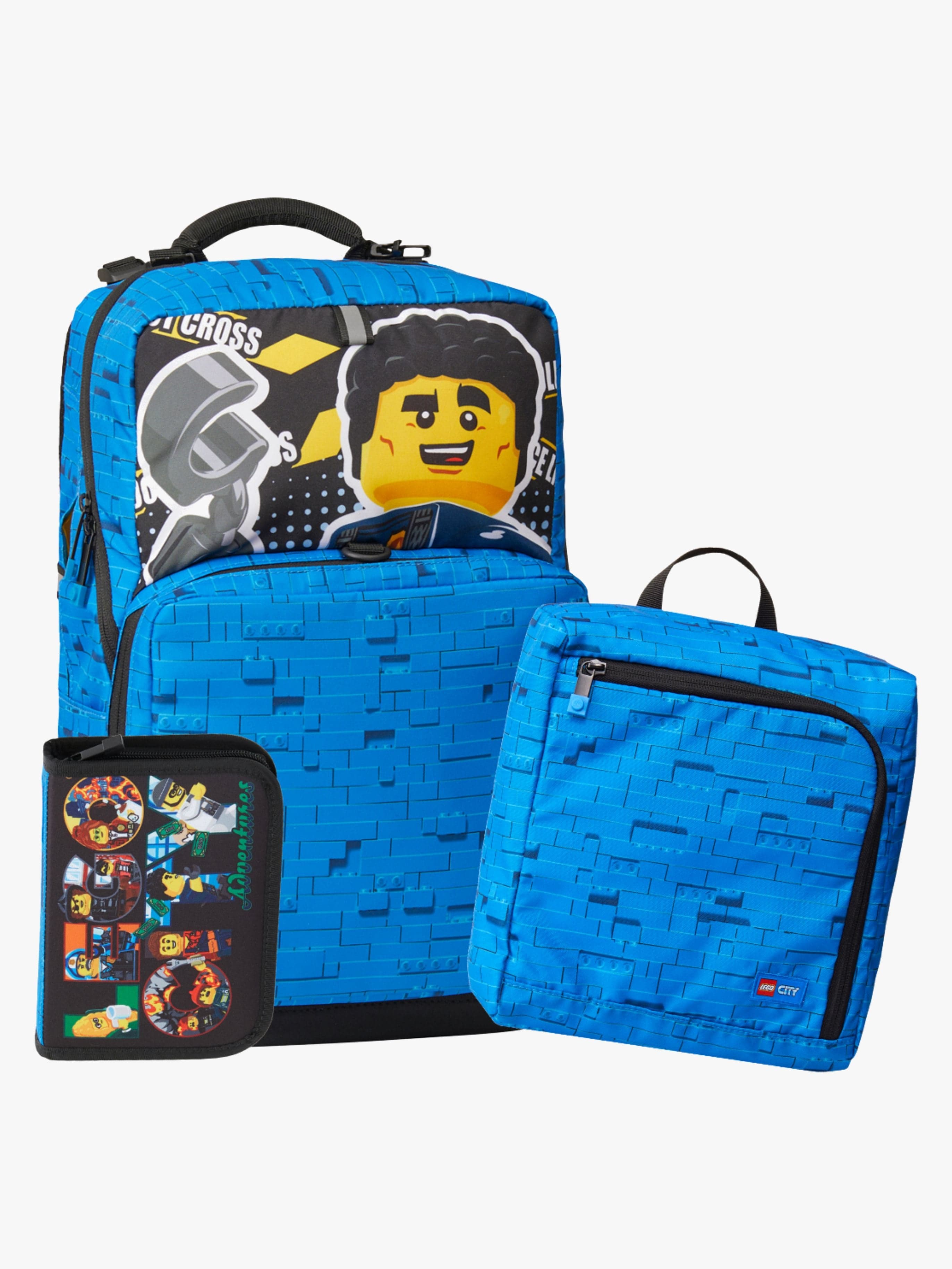 LEGO® City Police Adventure Reppusetti 20,5L + Kiinnitettävä Jumppapussi & Täytetty Penaali, Sininen