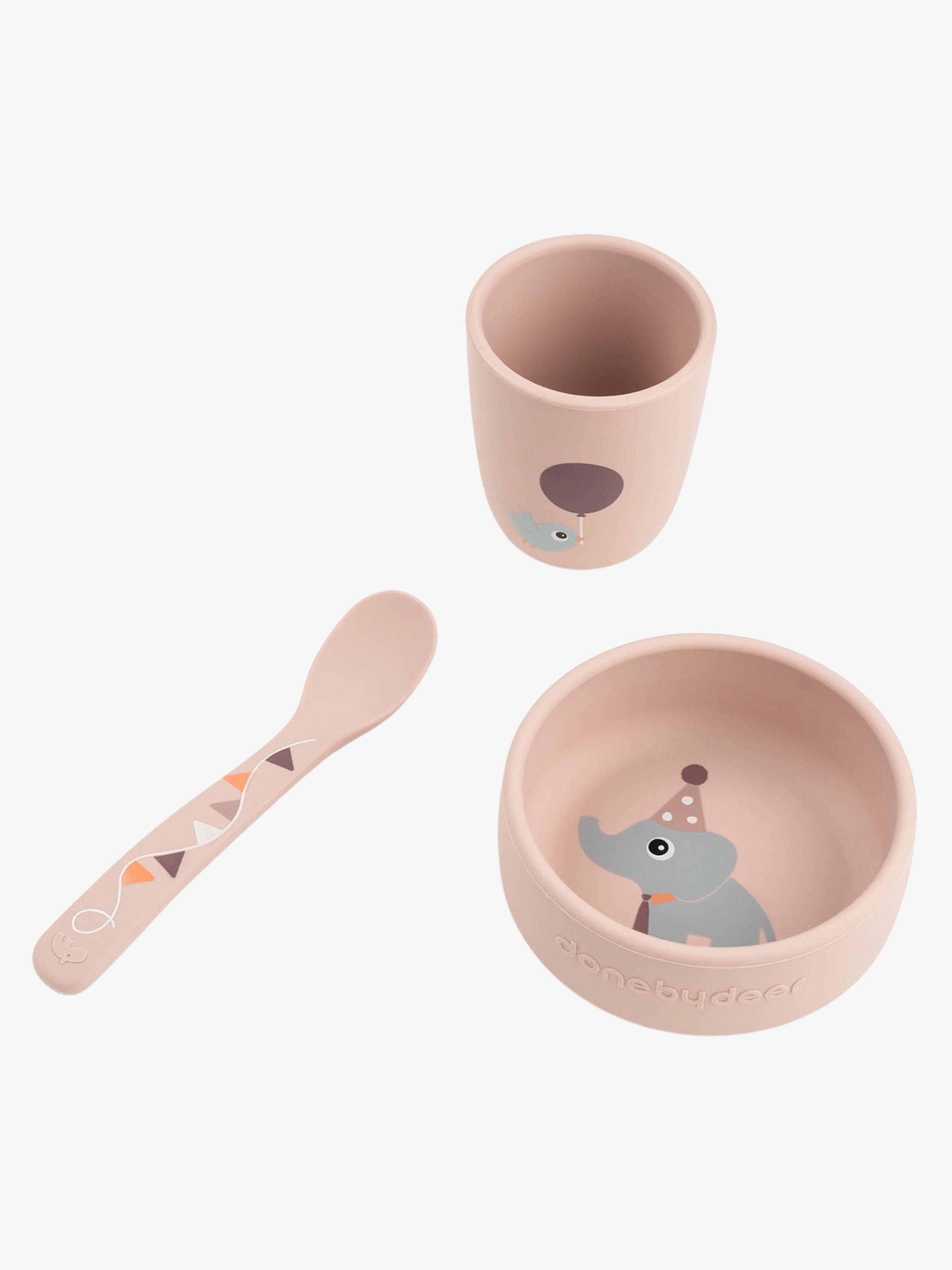 Done By Deer Celebration Silikoni Ruokailusetti Stick & Stay, Powder