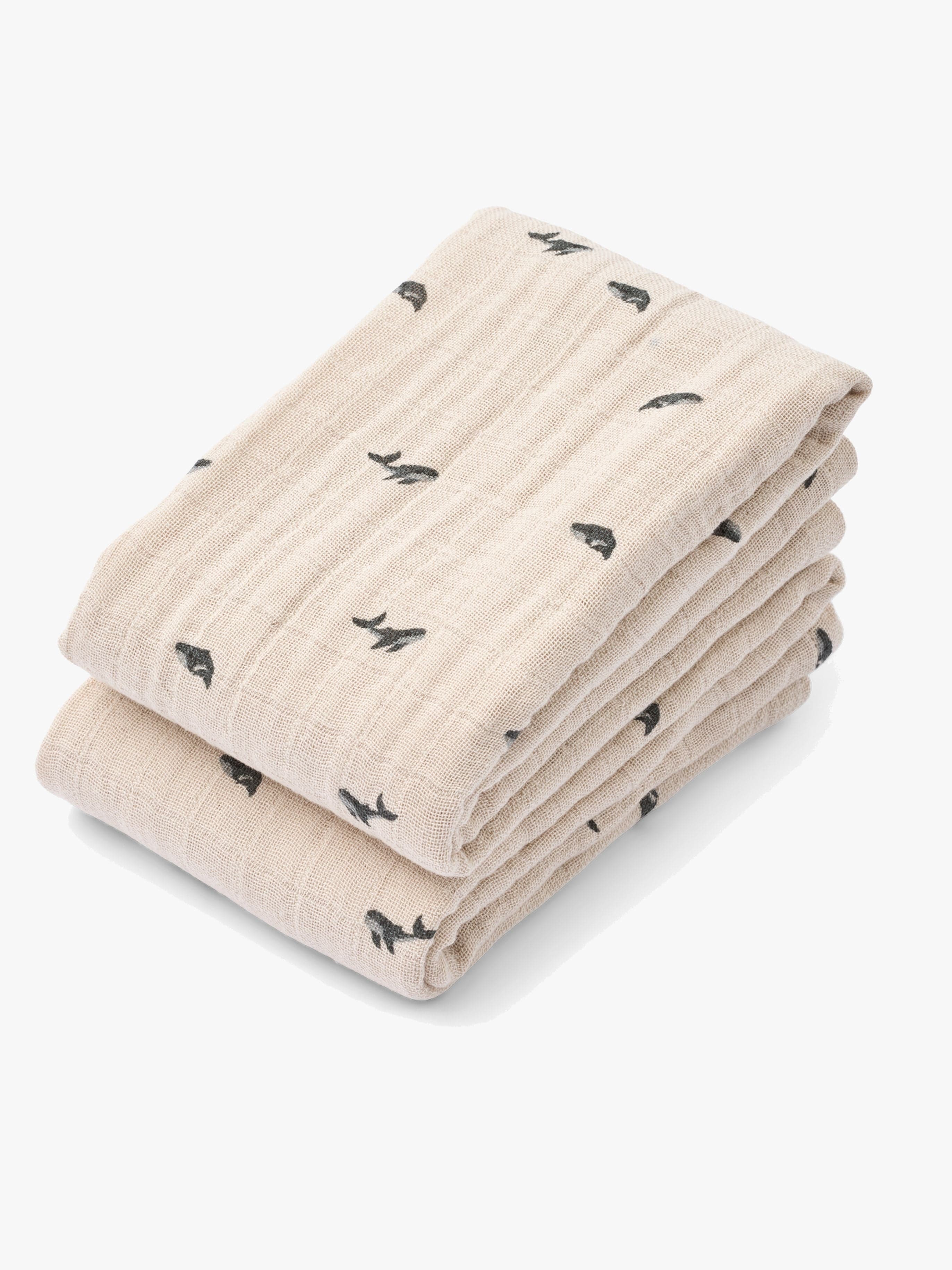 LIEWOOD Lewis Musliiniviltti 2-pack, Mini Whale/Sandy