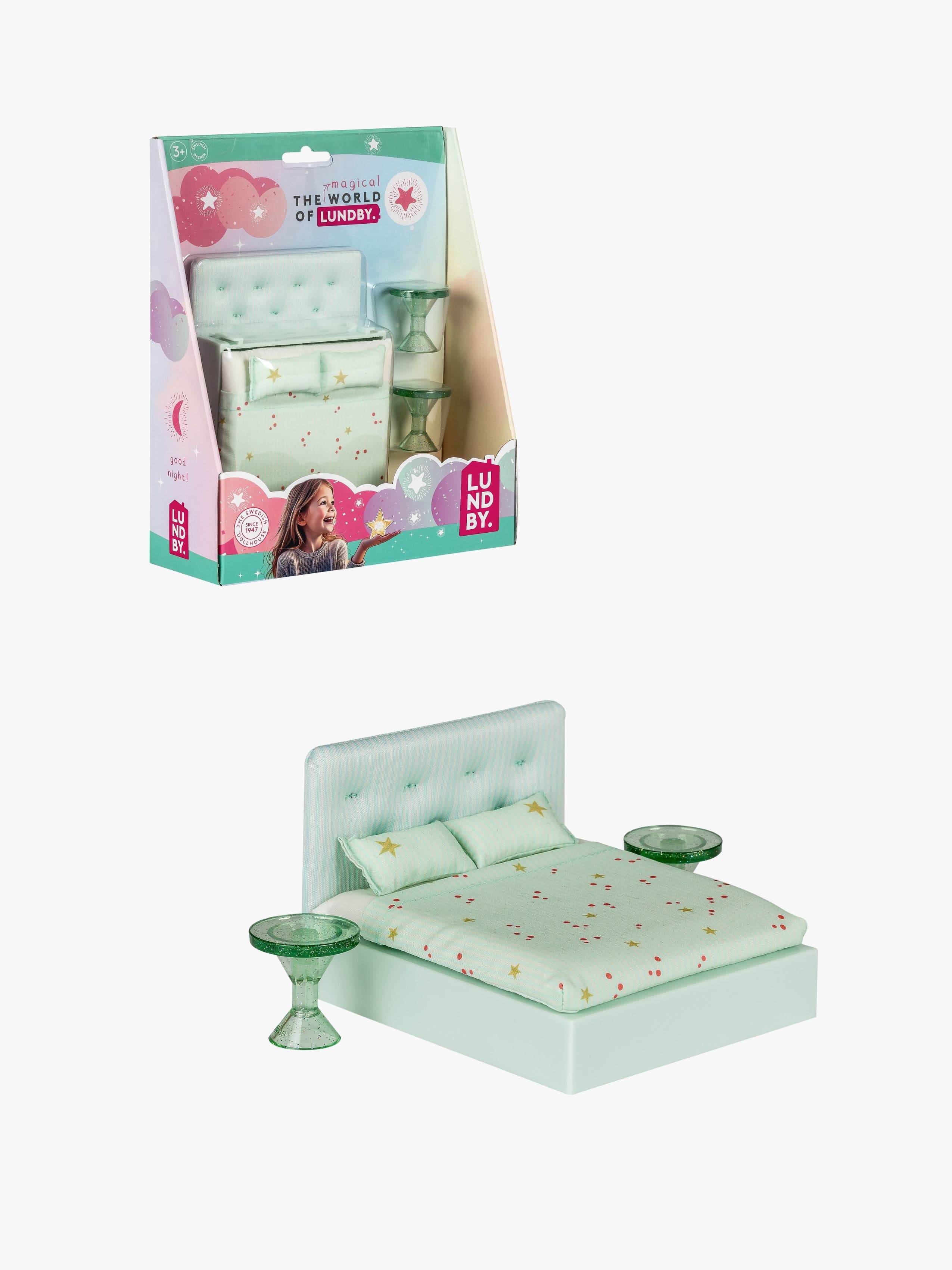 Lundby Nukkekotitarvikkeet Sänky & Verhoiltu Pääty