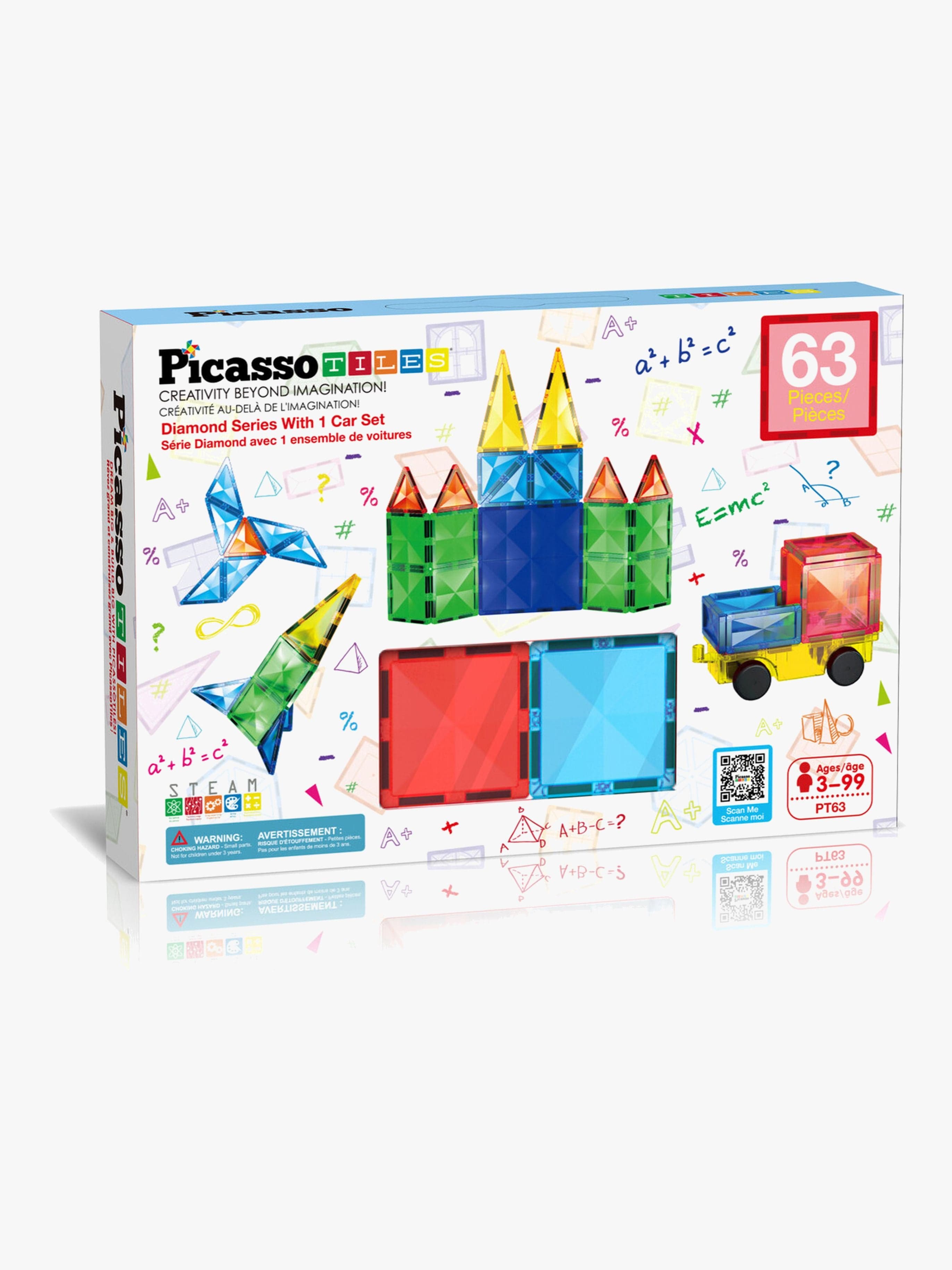 PicassoTiles Diamond Series Magneettinen Rakennussarja + Auto 63 Osaa