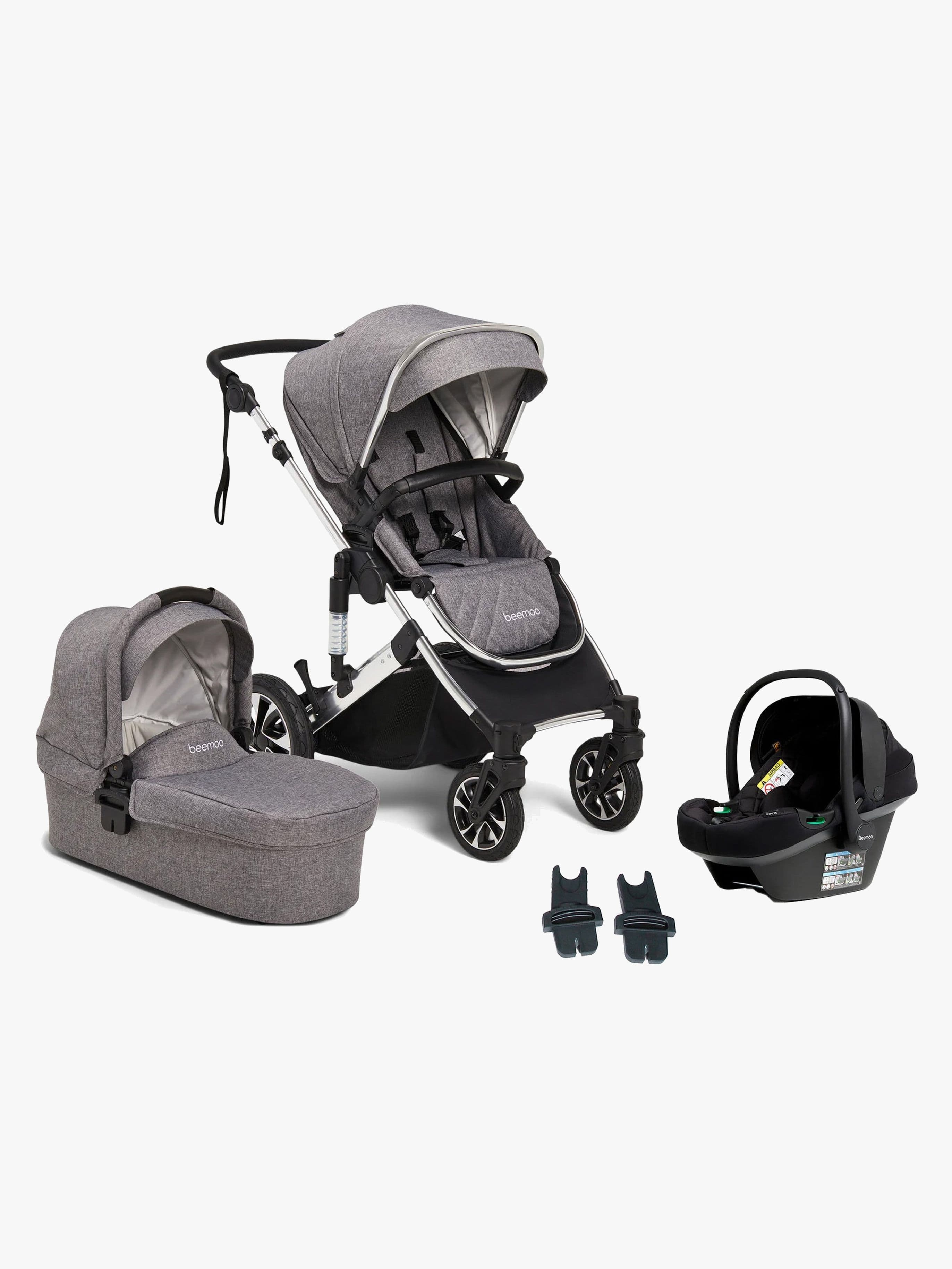 Beemoo Maxi 4 Yhdistelmävaunut + Beemoo Route i-Size Turvakaukalo, Grey Silver/Black Stone