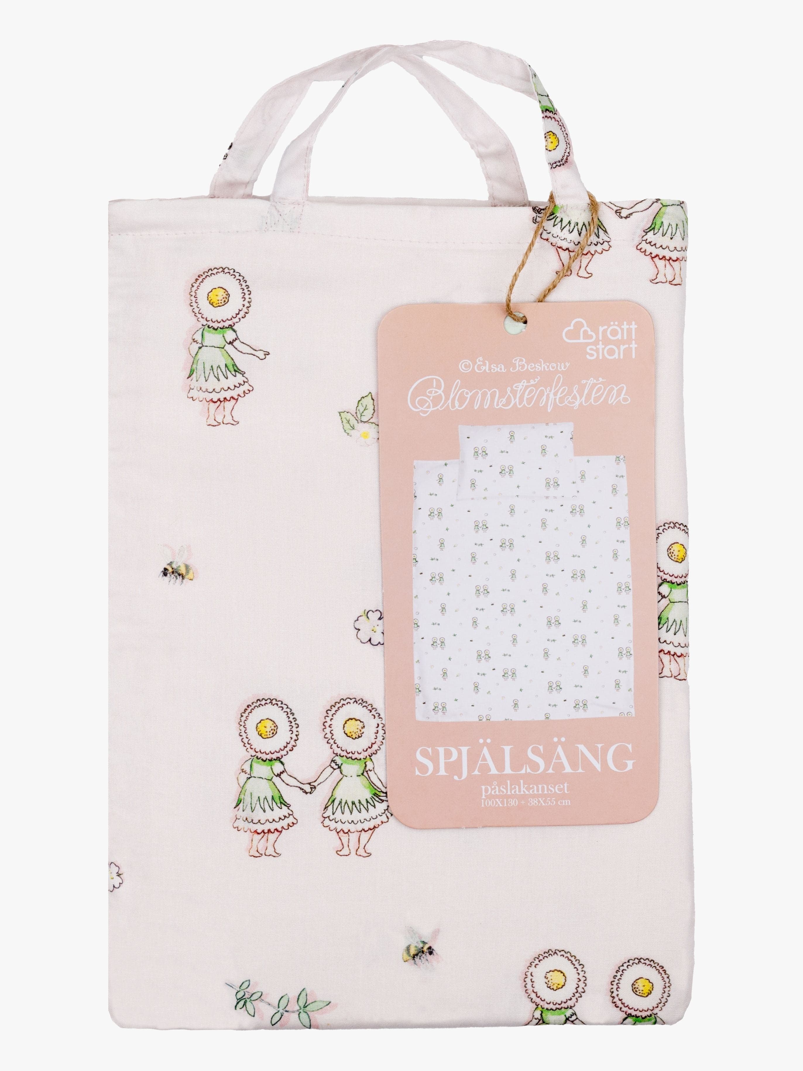 Elsa Beskow Kukkaisjuhla Pussilakanasetti Pinnasänkyyn 100x130, Hiekanruskea