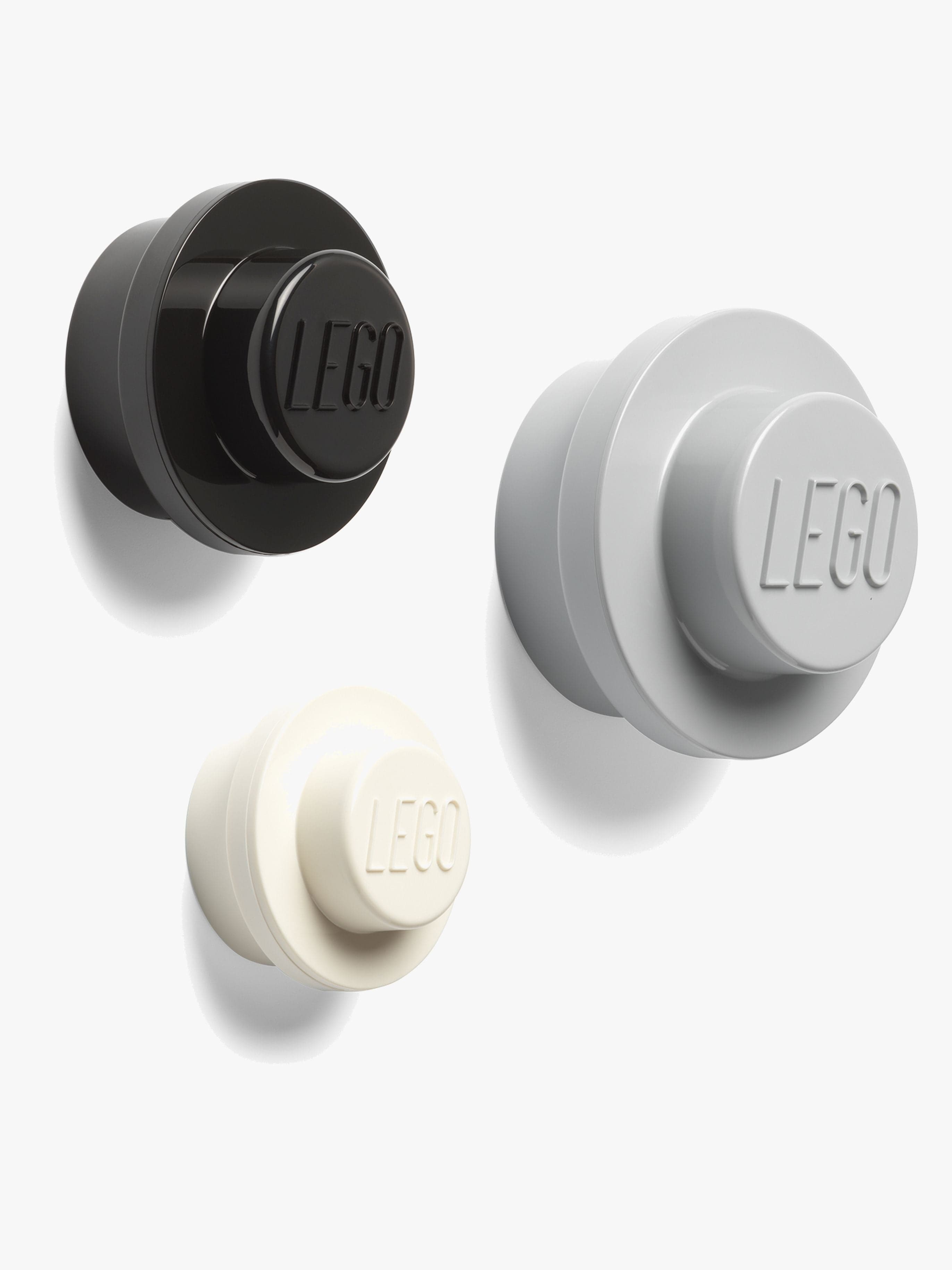 LEGO Seinäkoukut 3-pack, Harmaa/Musta/Valkoinen