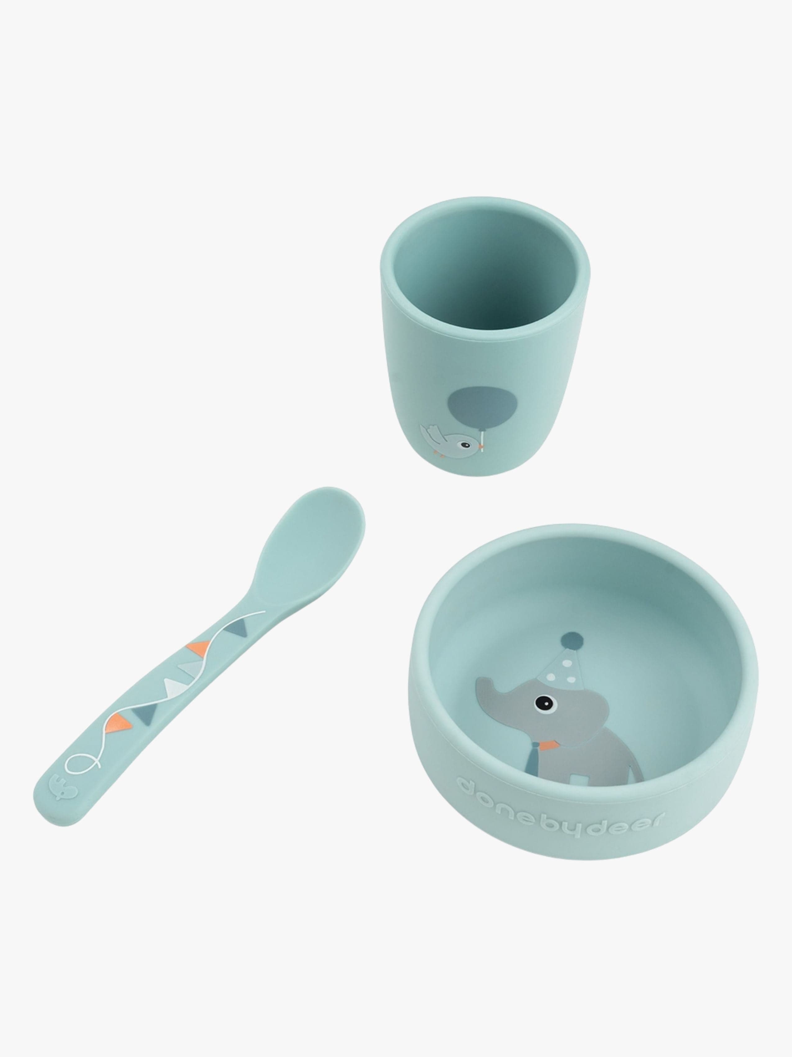Done By Deer Celebration Silikoni Ruokailusetti Stick & Stay, Blue