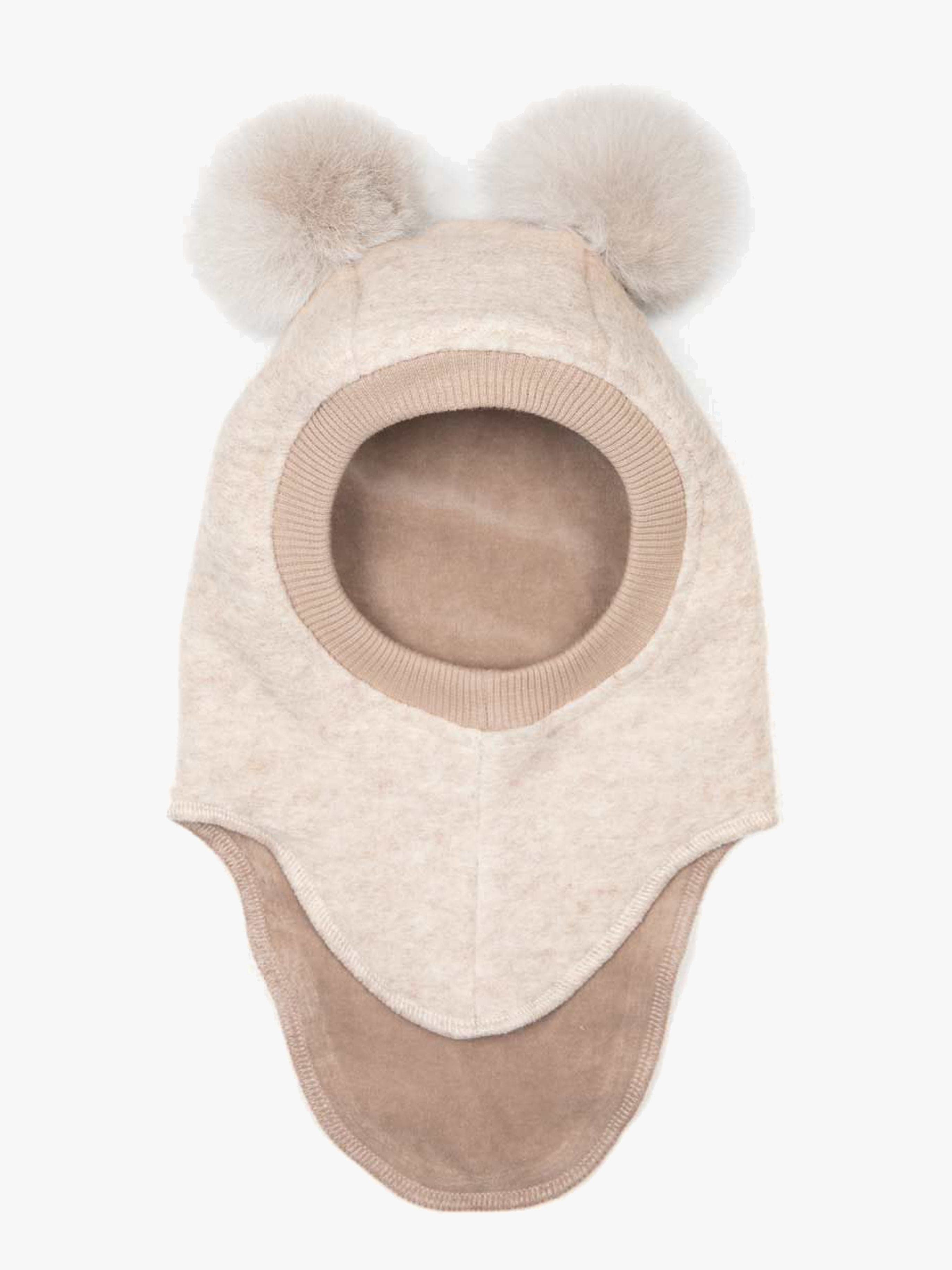 Huttelihut Kypärämyssy Merinovilla + Tupsut, Sand Melange, 53