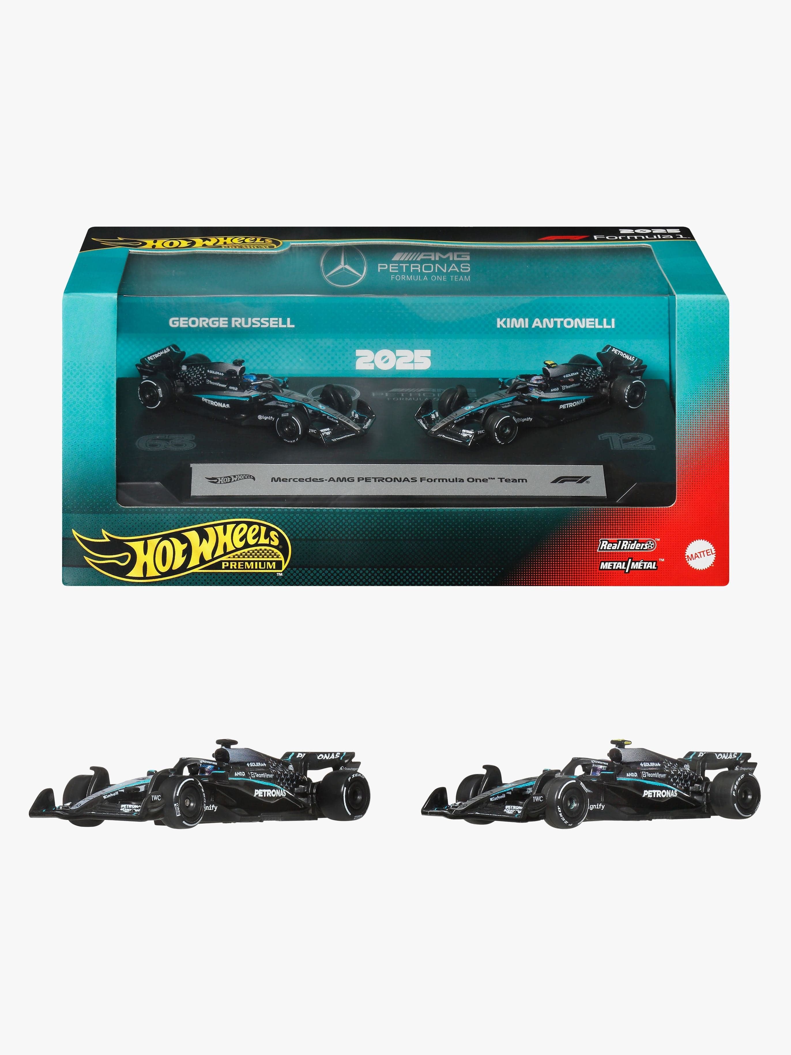 Hot Wheels Kilpa-auto Premium F1 Mercedes-AMG Petronas Russel & Antonelli 1:64