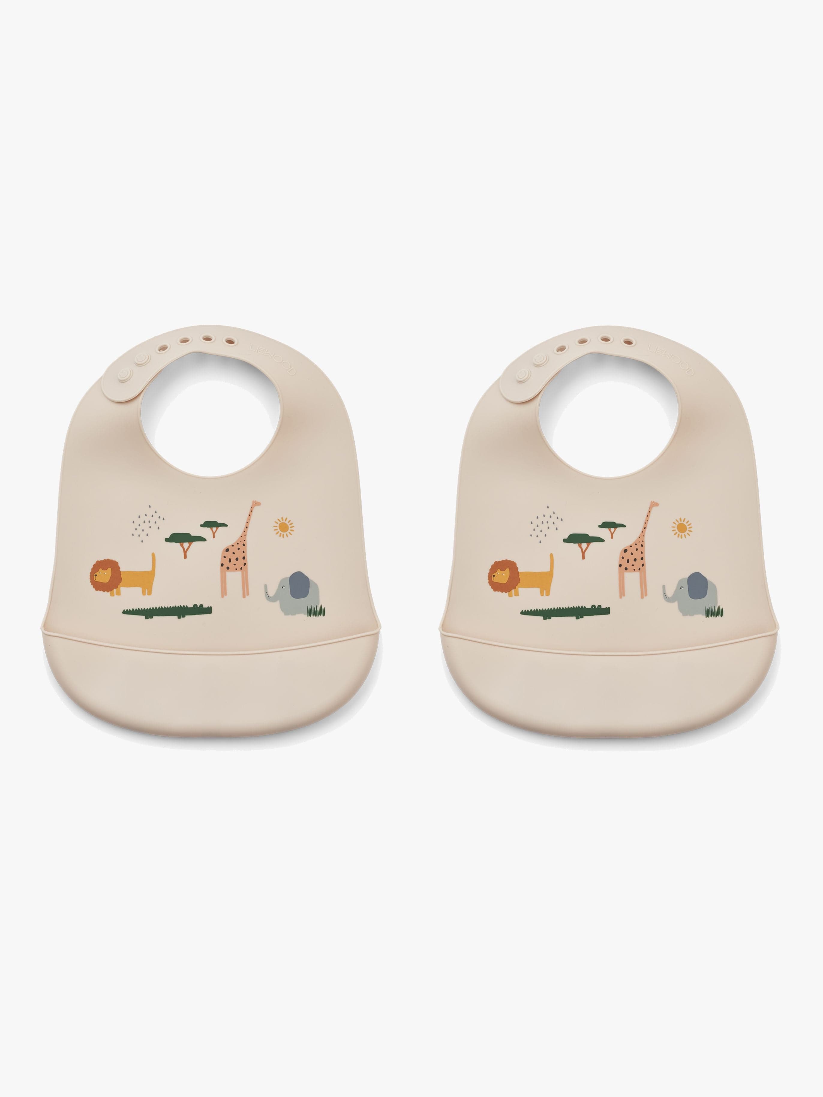 LIEWOOD Tilda Ruokalappu + Printti Silikoni 2-pack, Safari/Sandy