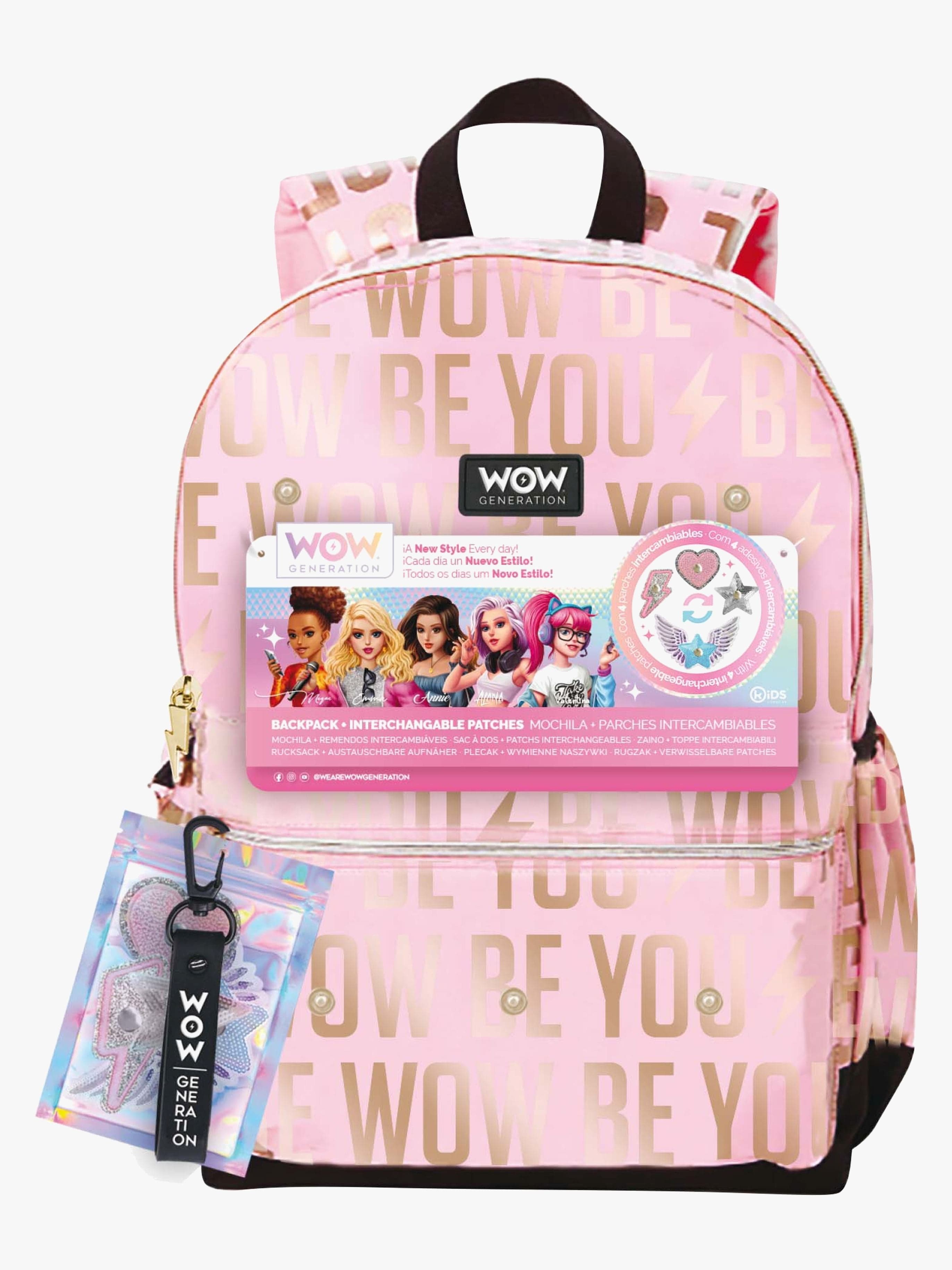 WOW Generation Reppu + Kangasmerkit, Vaaleanpunainen