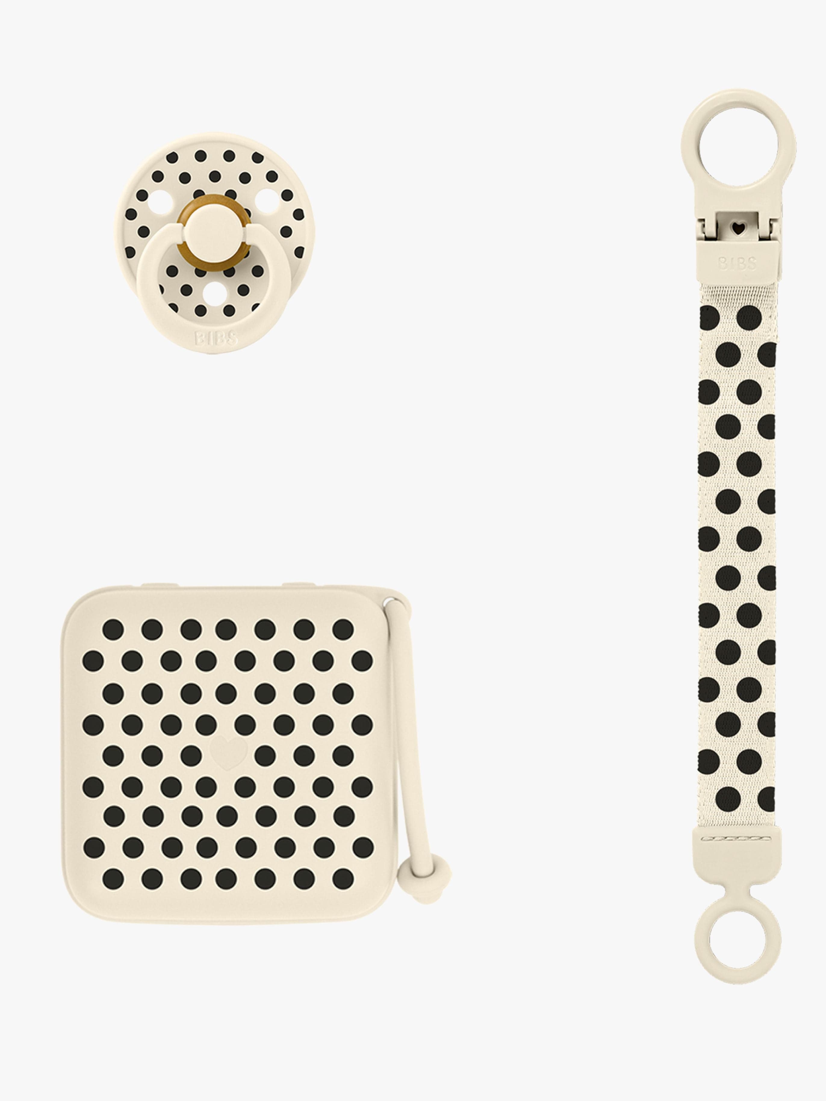 BIBS Polka Soothe & Go Lahjapakkaus Lateksi Koko 2, Ivory Black