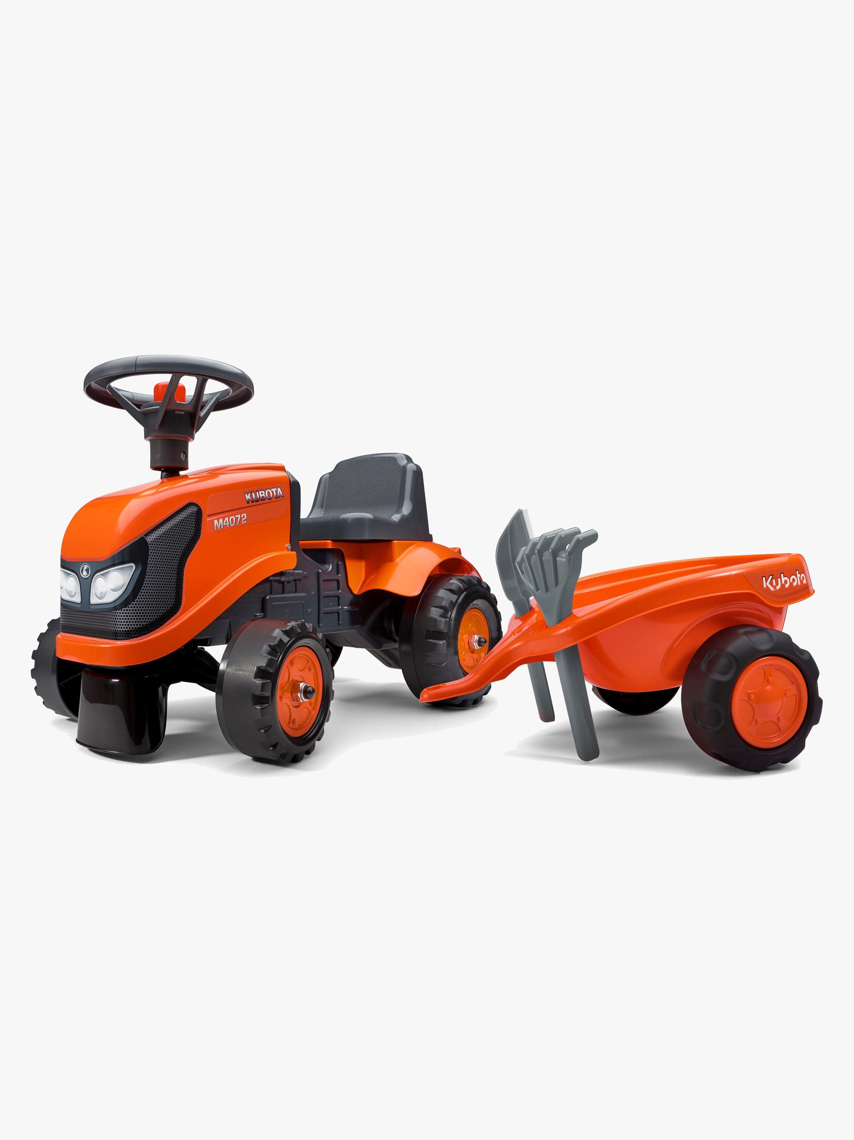 Falk Potkuauto Traktori Baby Kubota + Perävaunu & Lisätarvike