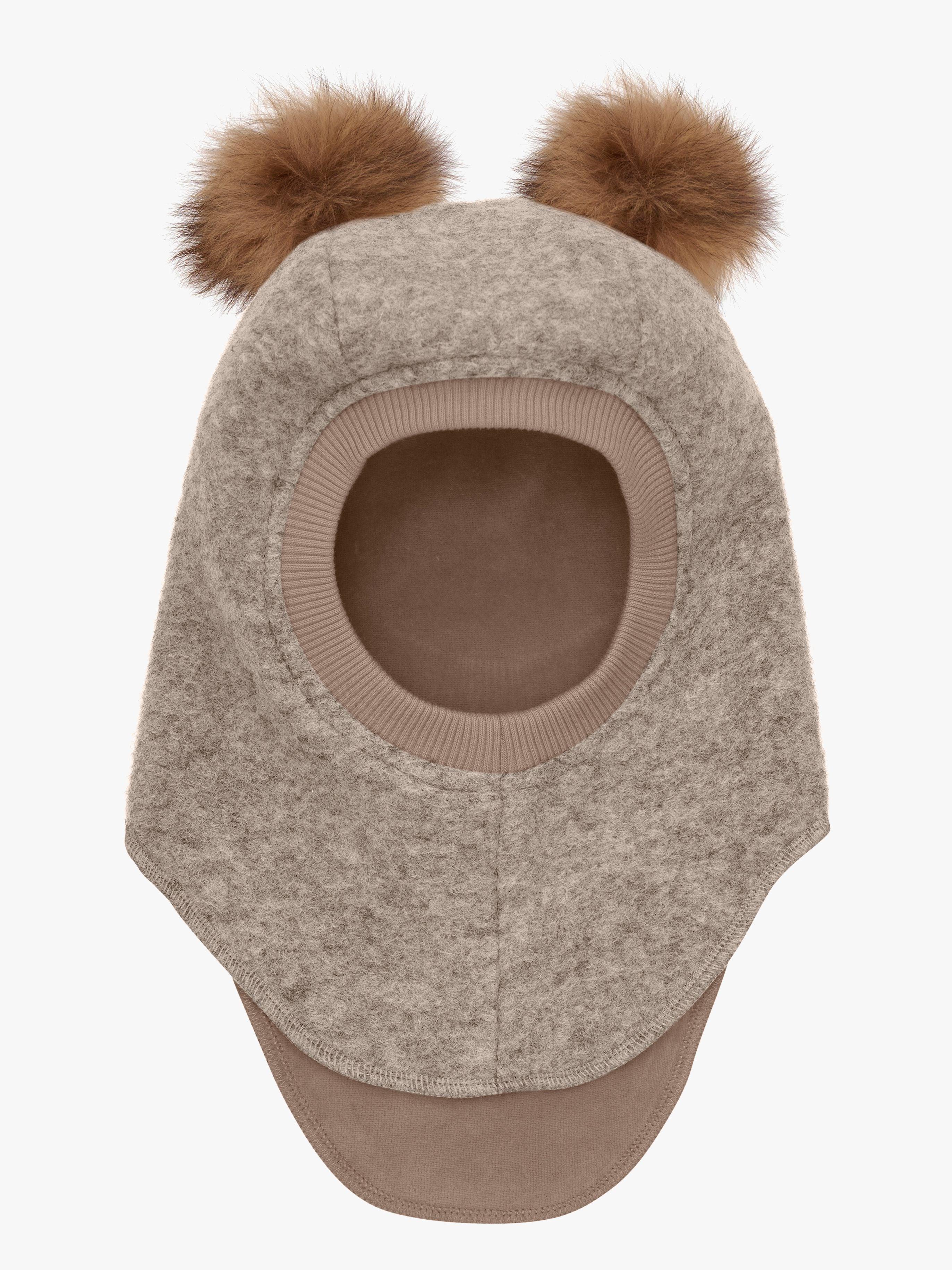 Huttelihut Kypärämyssy Merinovilla + Tupsut, Camel Melange, 53