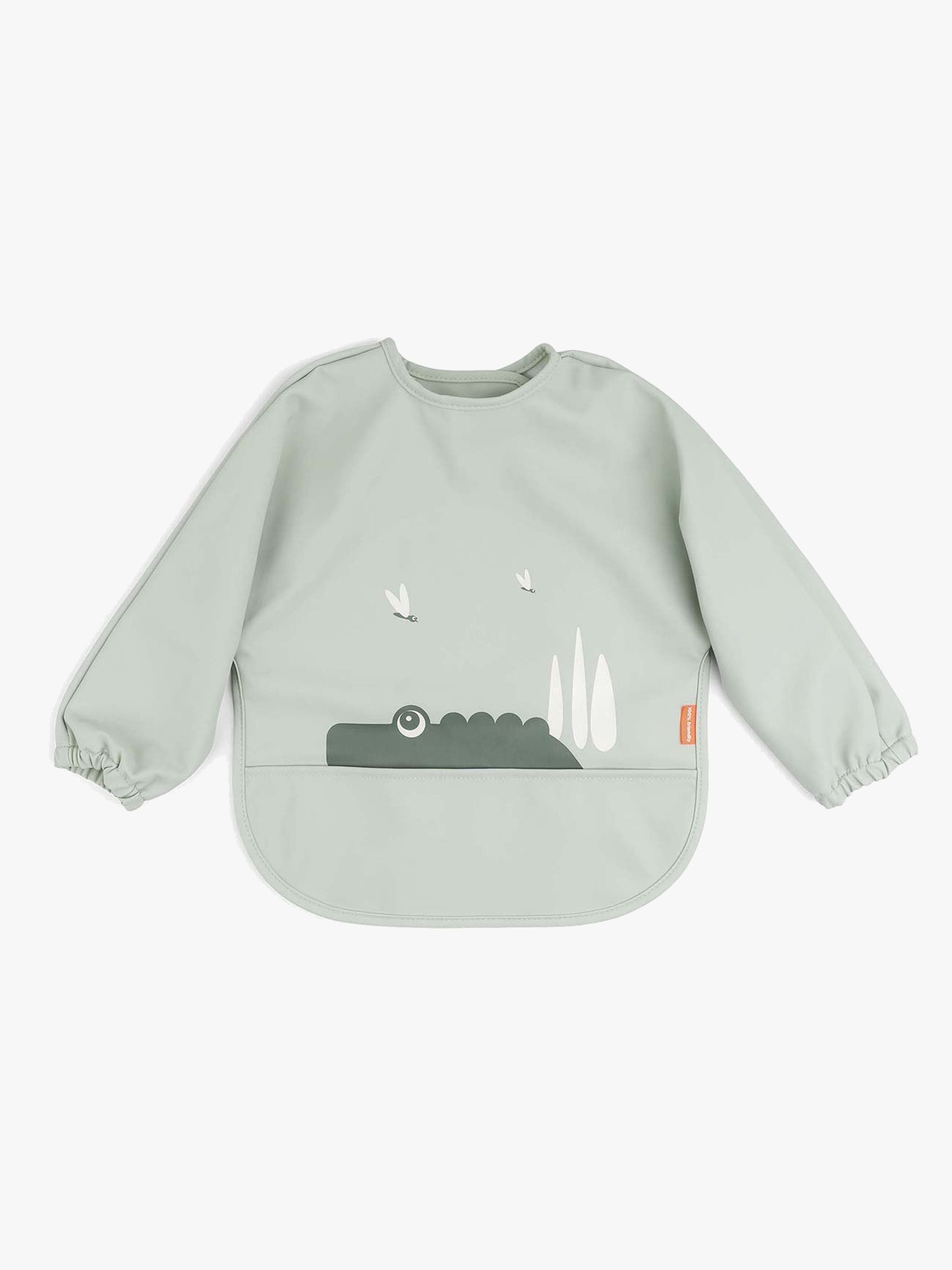 Done By Deer Pitkähihainen Ruokalappu + Tasku Croco, Green